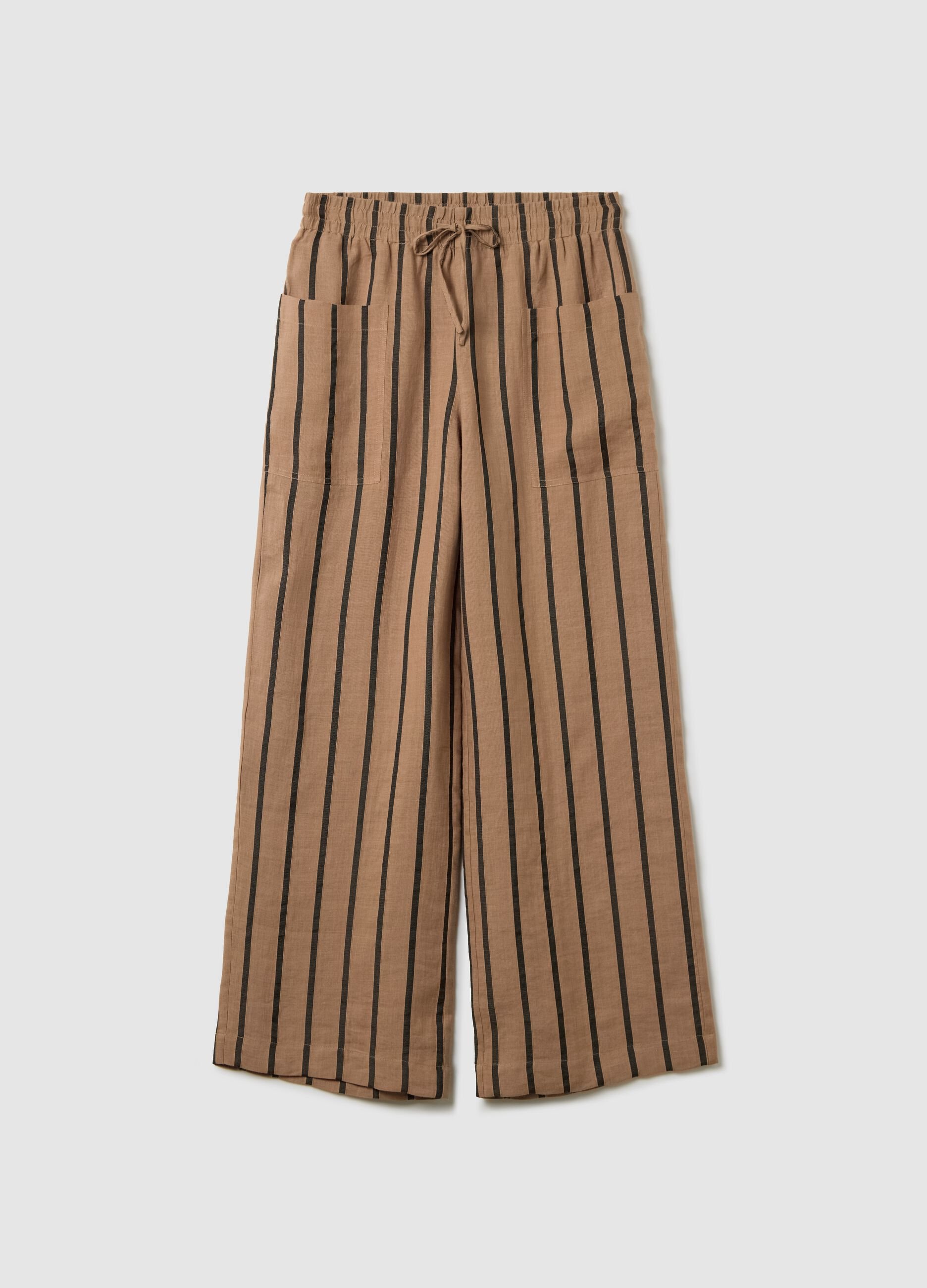 Brown wide-leg trousers with stripes