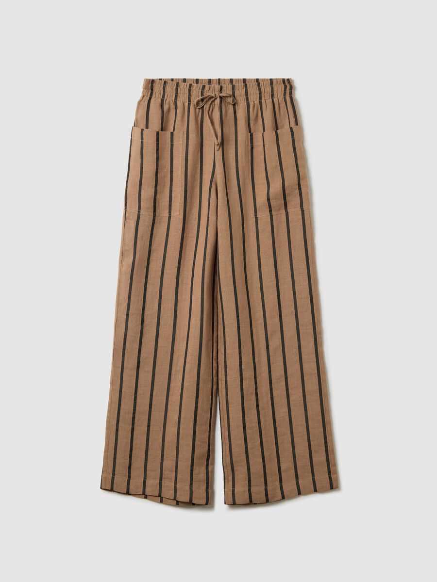 Brown wide-leg trousers with stripes_4