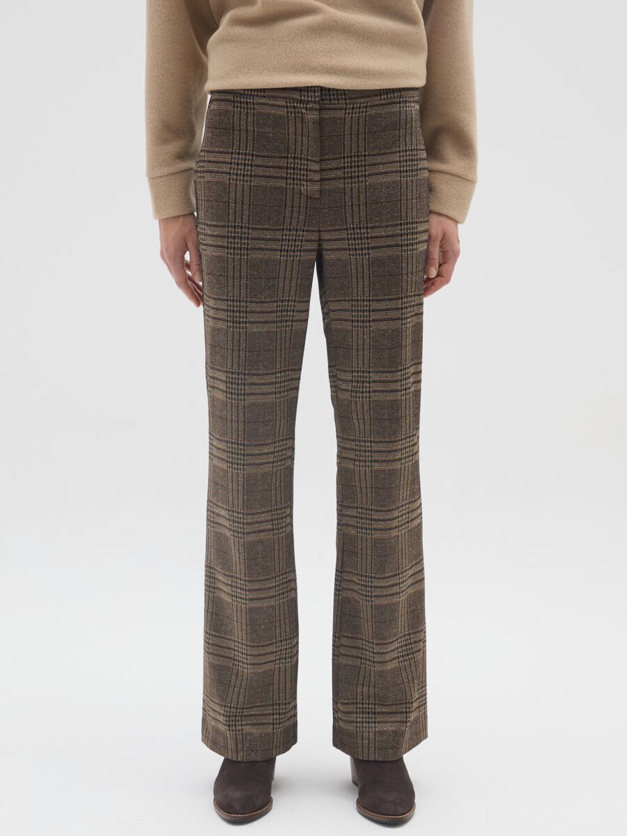 Brown Check Flare Trousers_1