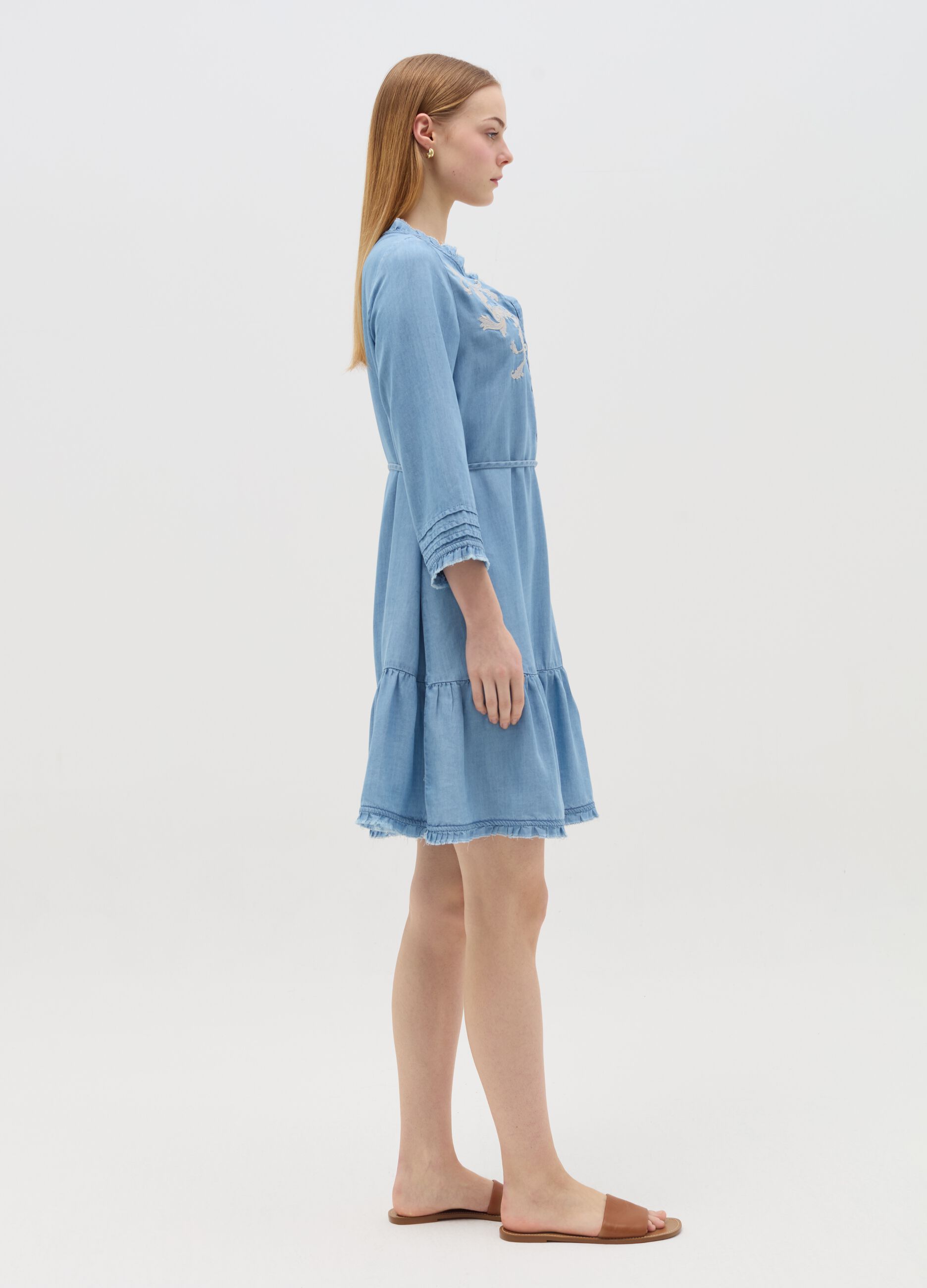 Vestito corto premaman in Tencel con ricamo