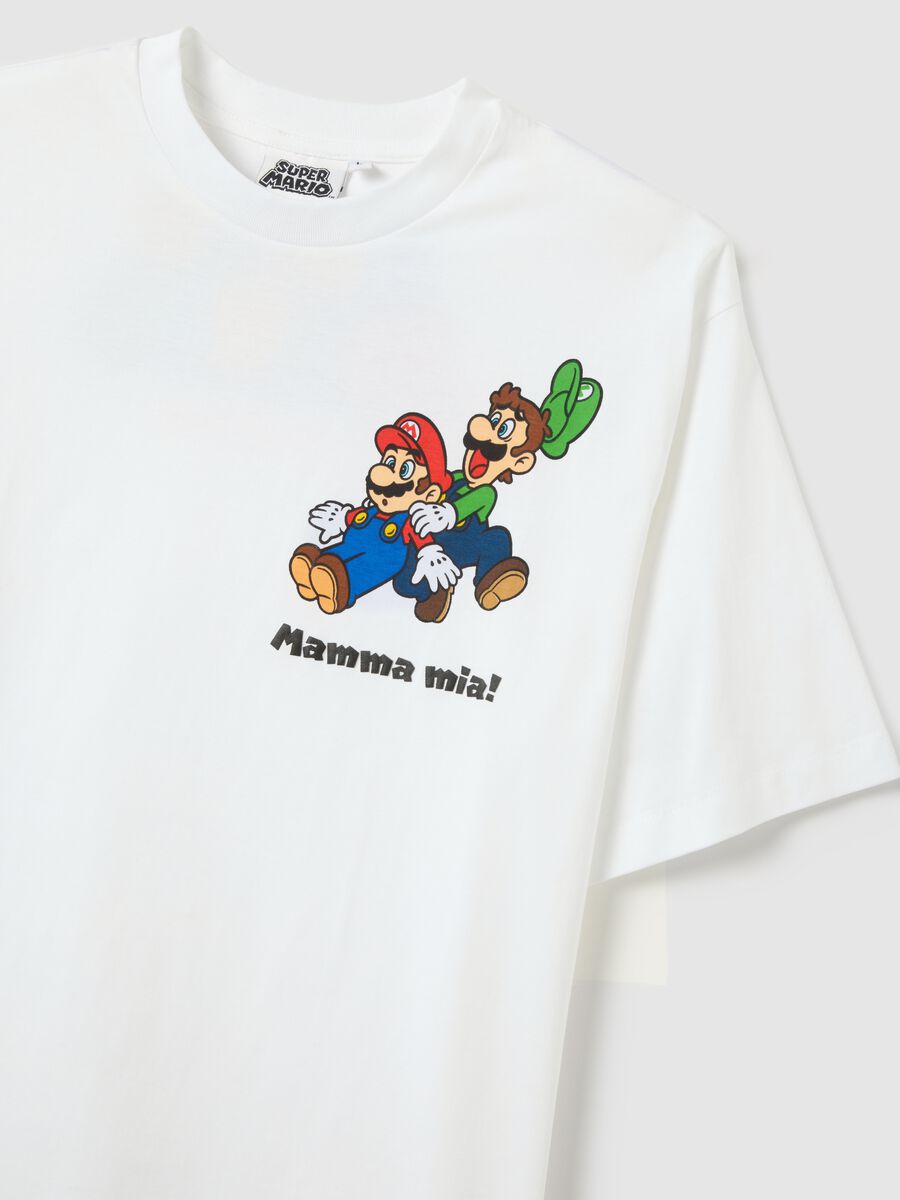 Relaxed fit white pure cotton t-shirt featuring Super Mario_5