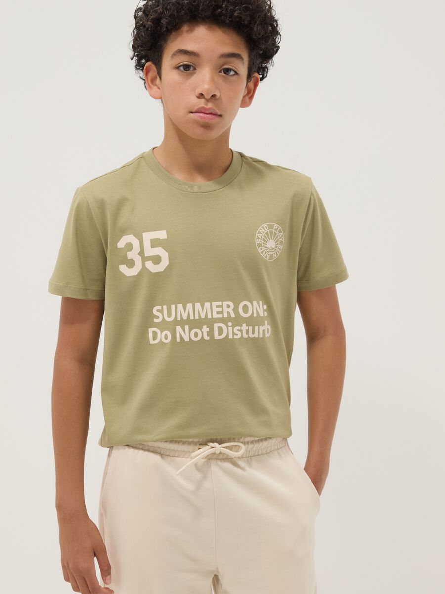 Green pure cotton set with T-shirt and shorts_2