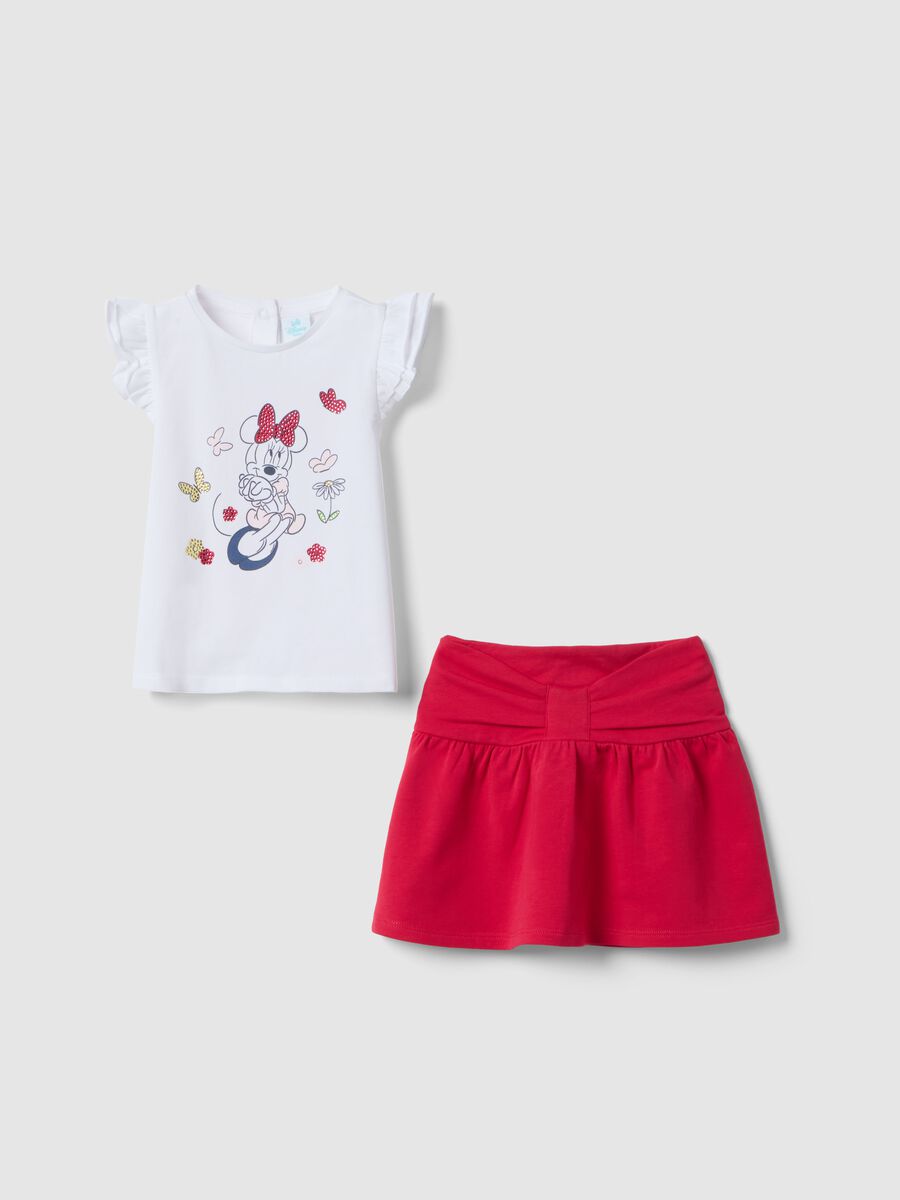Set maglia gonna in cotone elasticizzato multicolor da bimba con Minnie_0