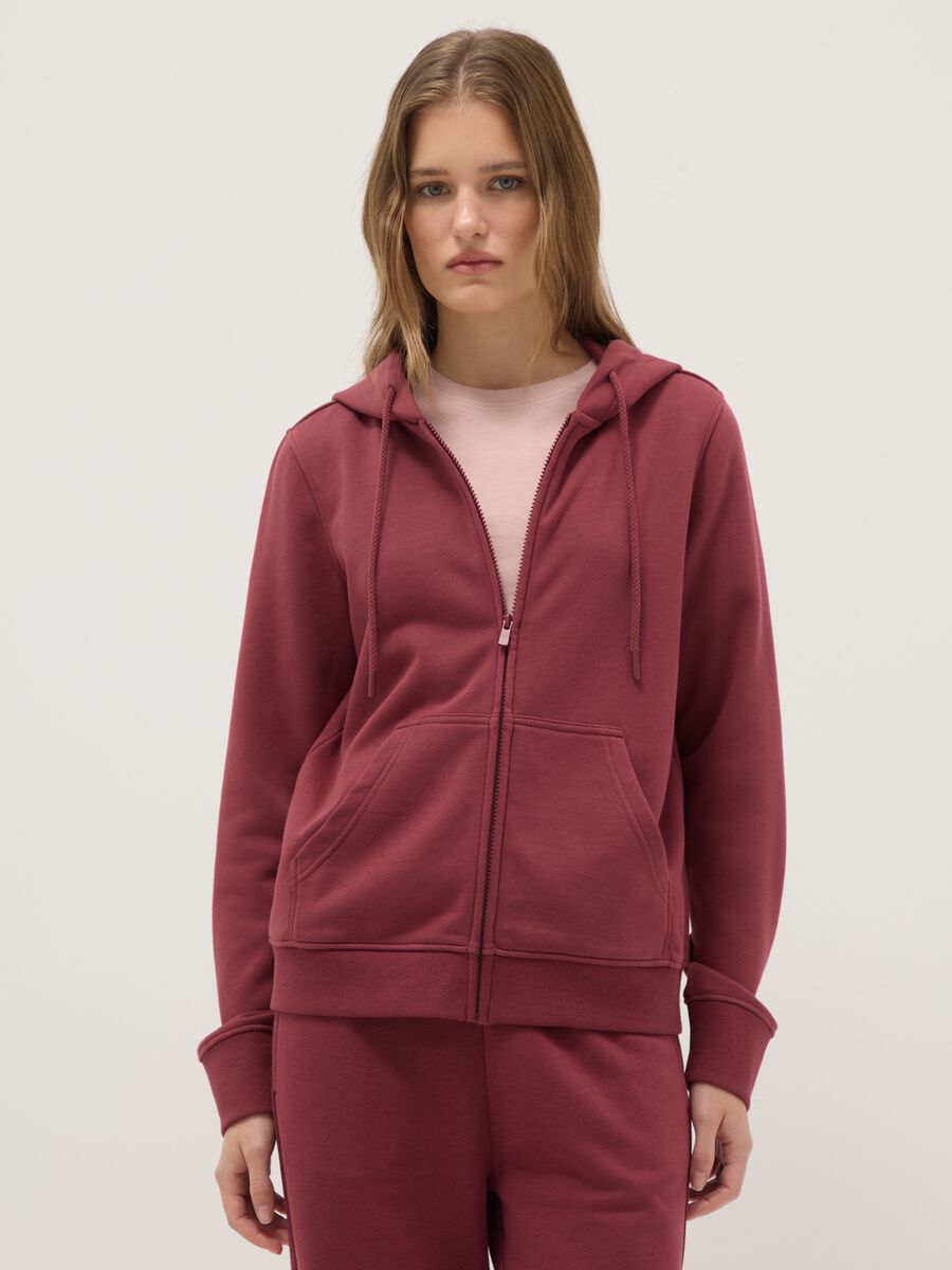 Pink cotton blend hoodie regular fit with zip_0