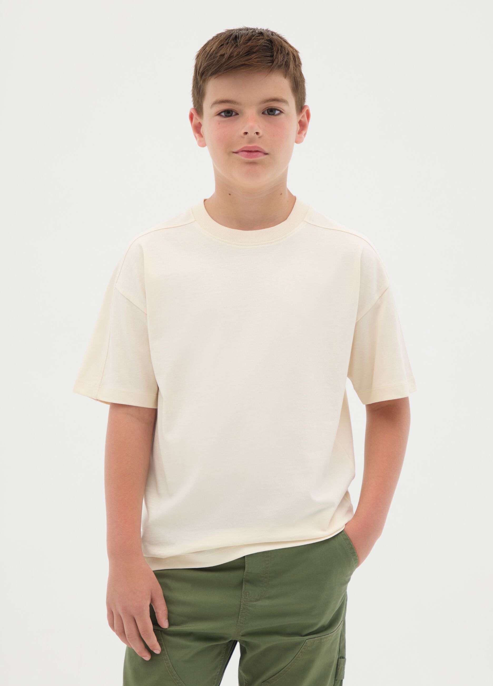 T-shirt da ragazzo in puro cotone beige regular fit