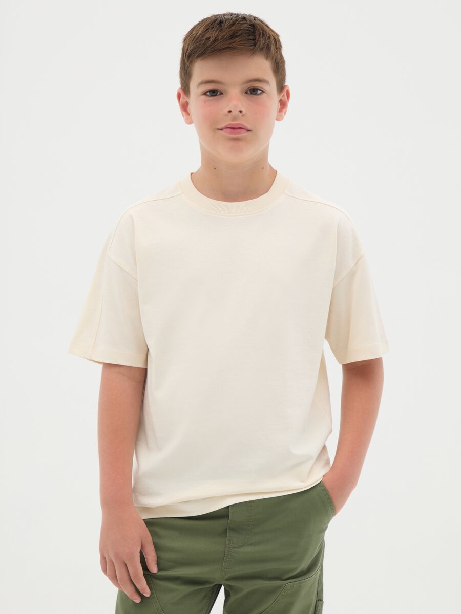 Boys' beige regular fit pure cotton T-shirt_0