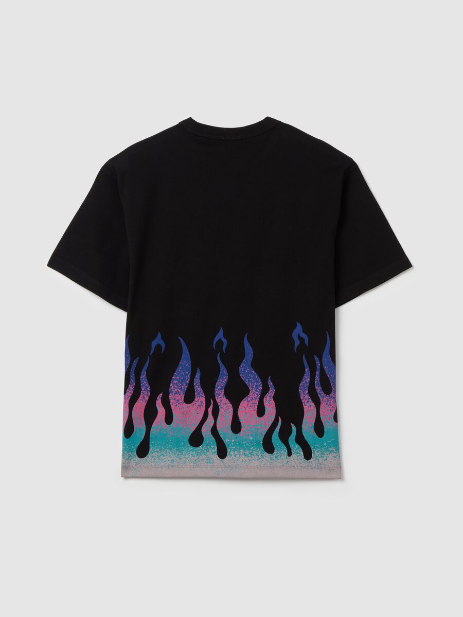 Cotton T-shirt with flame print_4