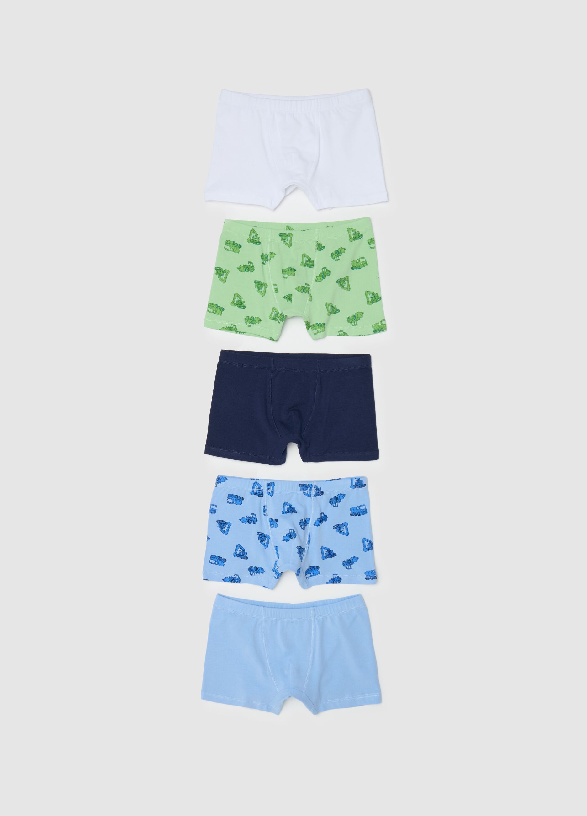 Five-pack stretch boxer shorts with machinery print