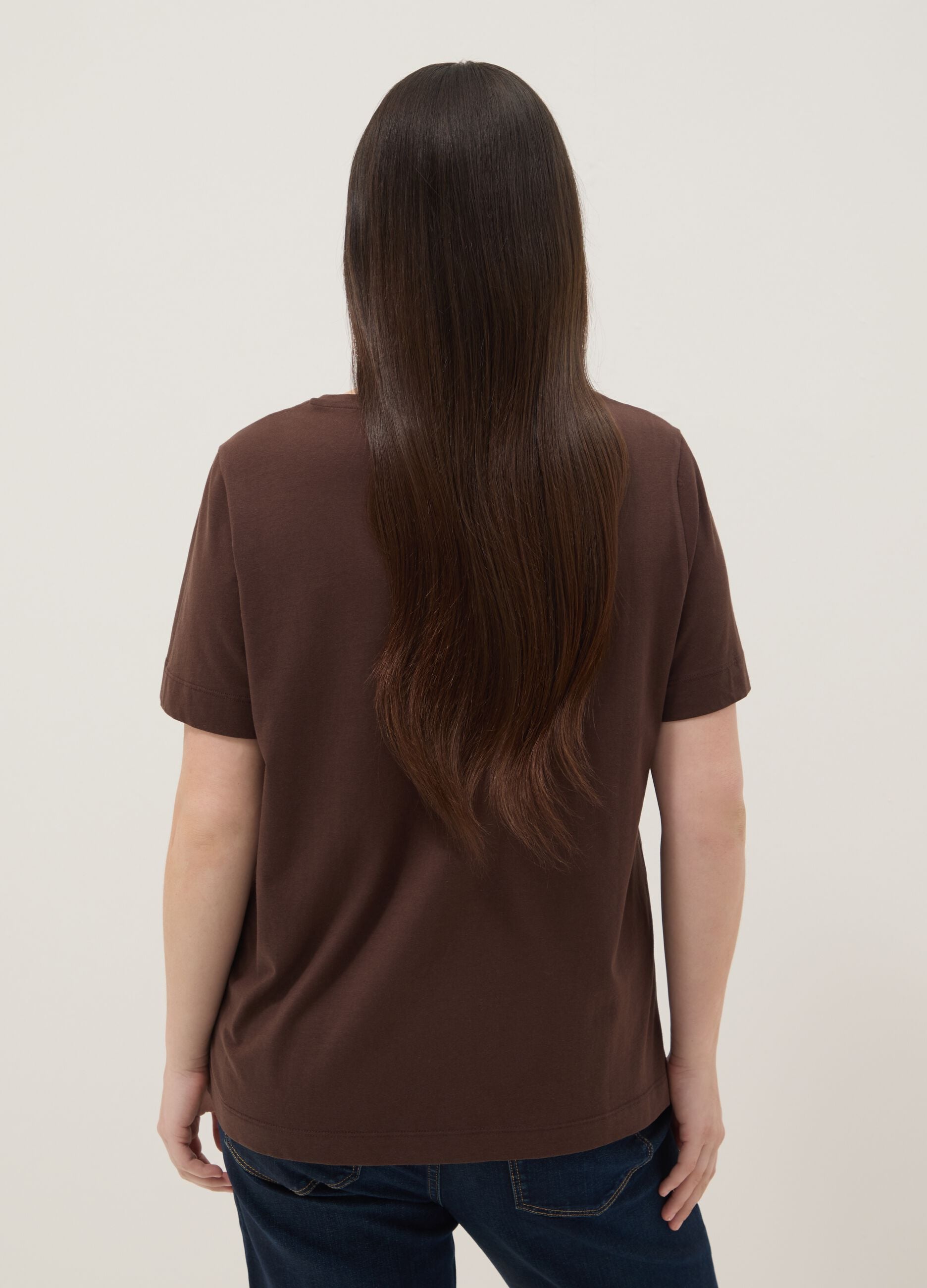 Brown pure cotton T-shirt with print, regular fit