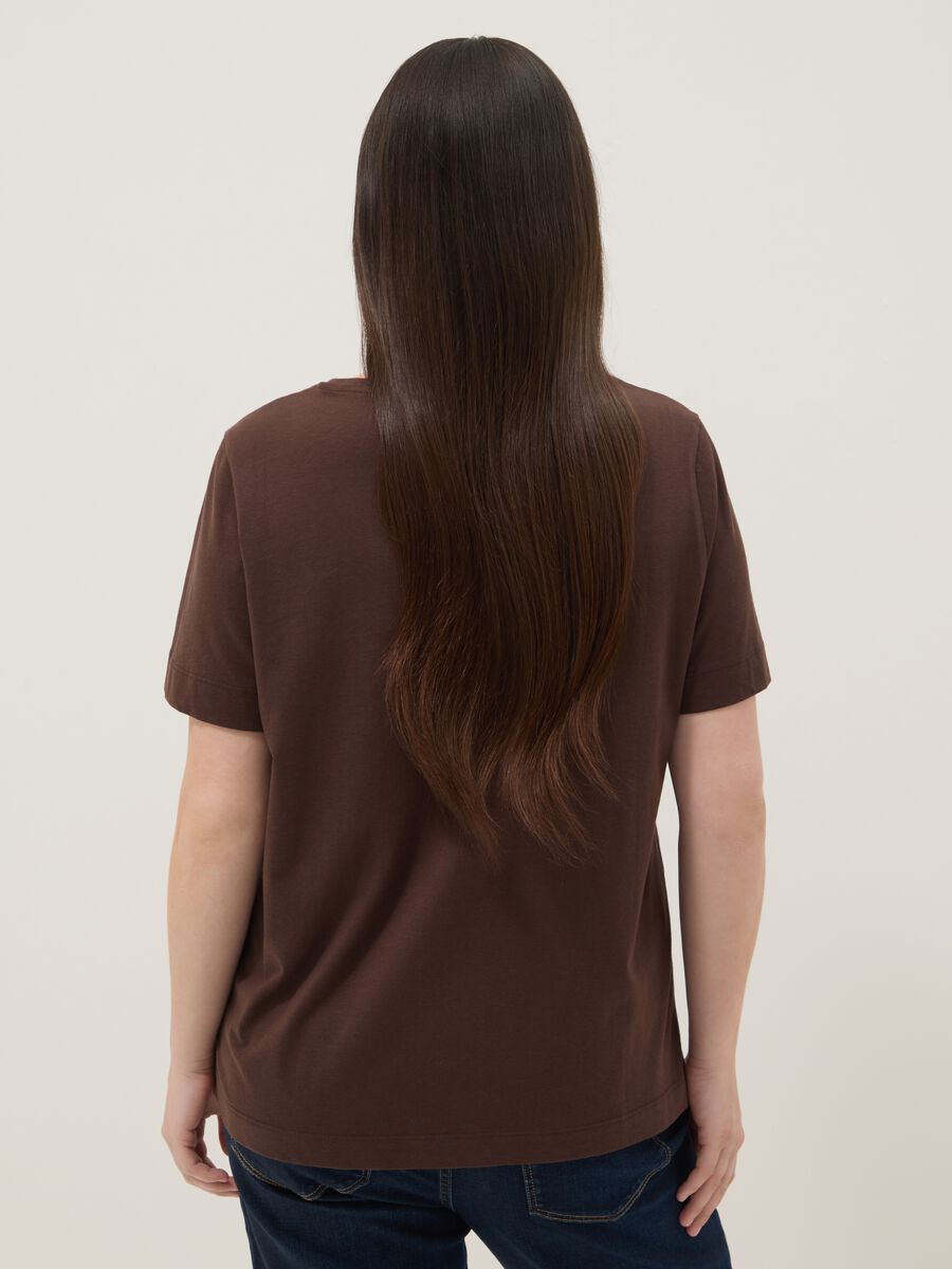Brown pure cotton T-shirt with print, regular fit_3