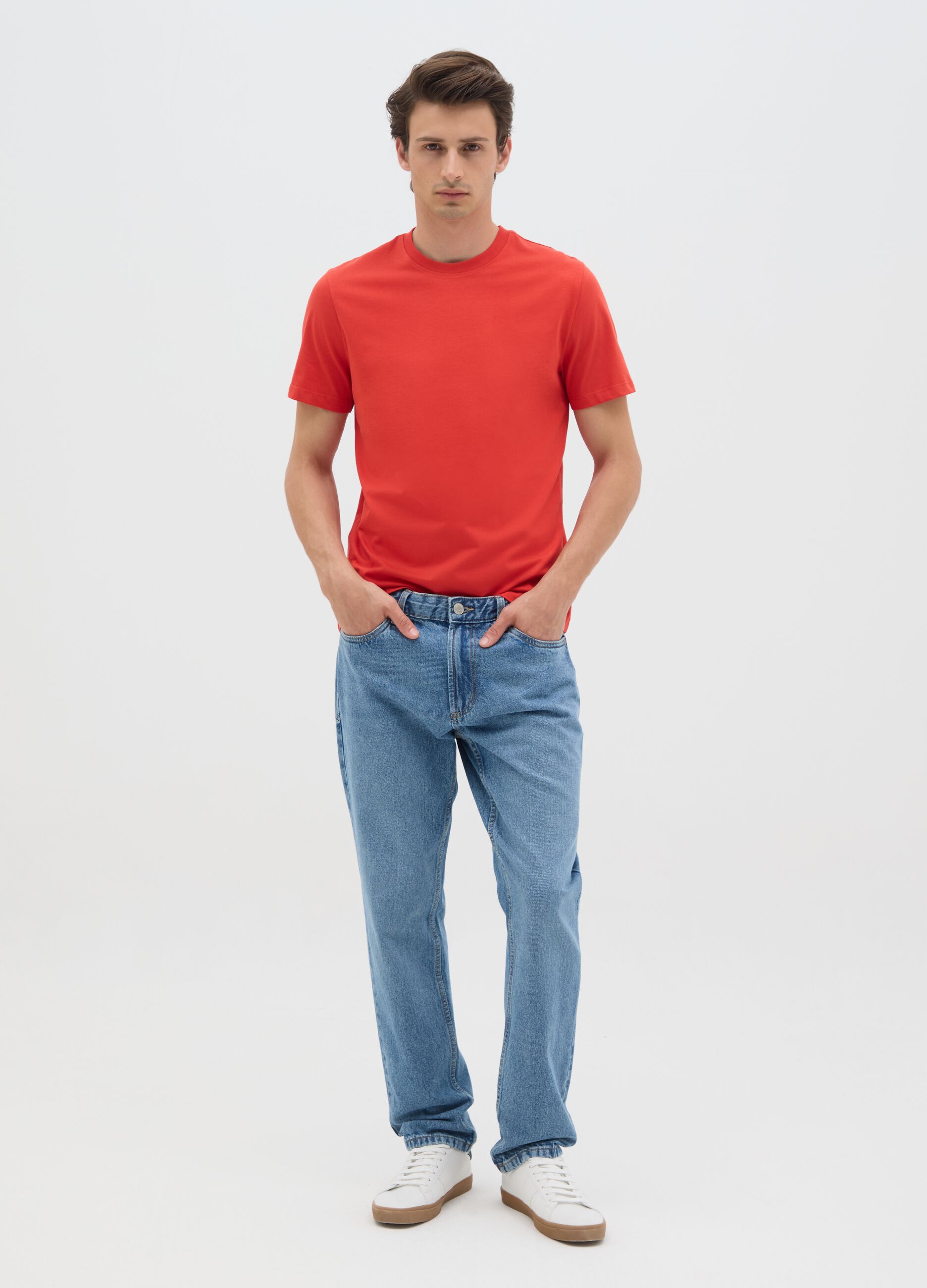 Men's regular fit red pure cotton T-shirt