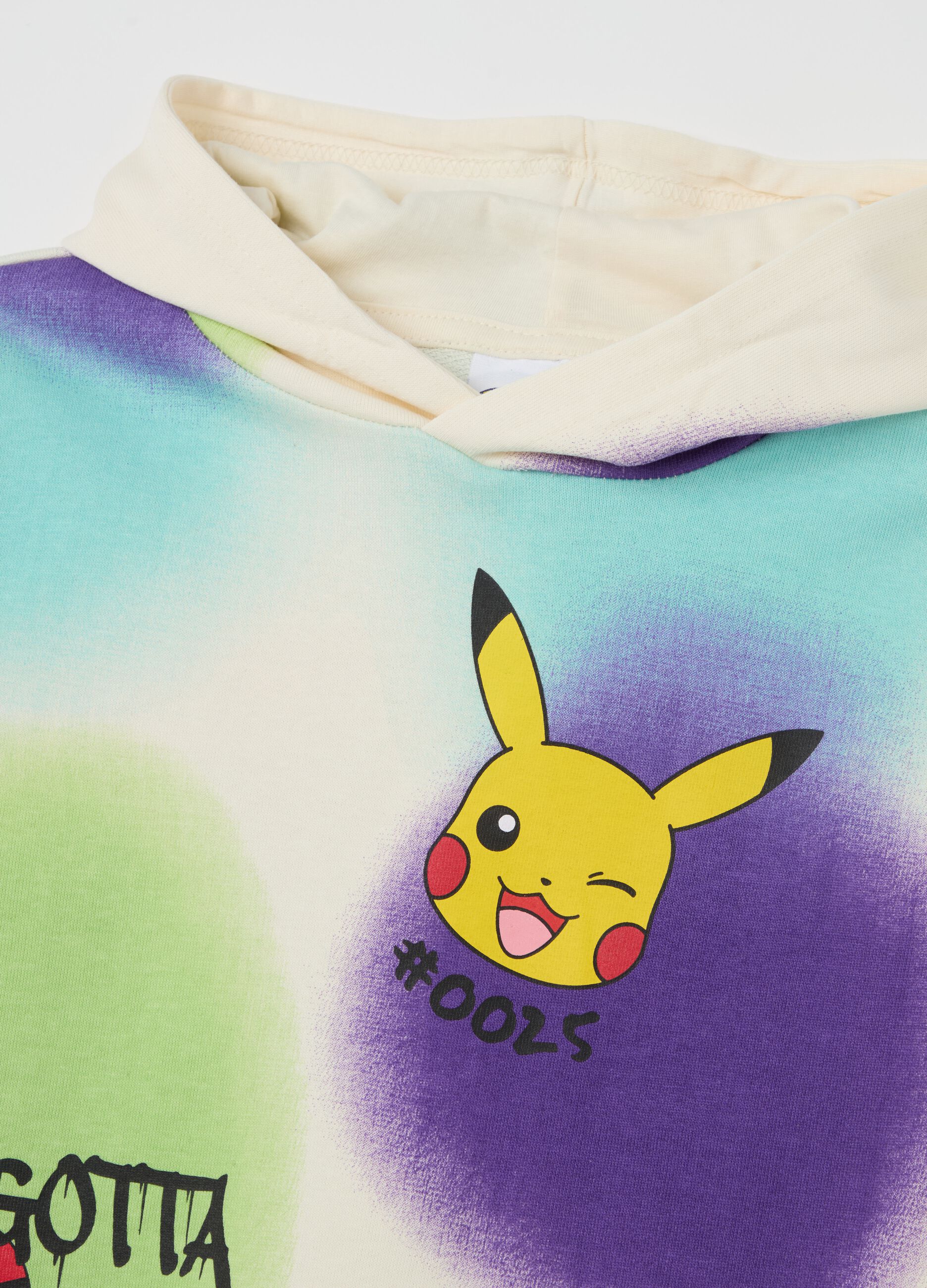 Cotton sweatshirt with hood and Pikachu print