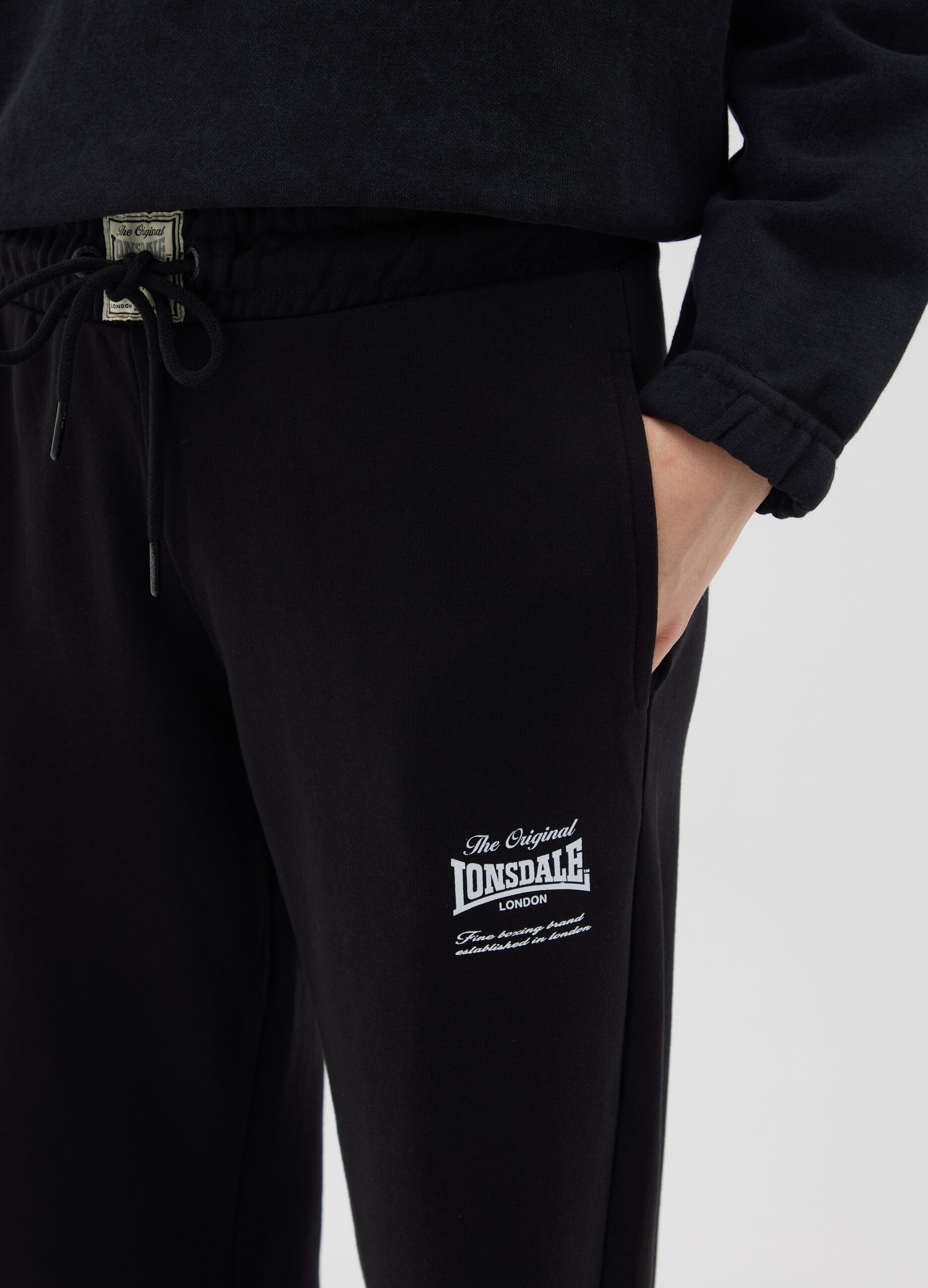 Black Cotton Tracksuit with Logo