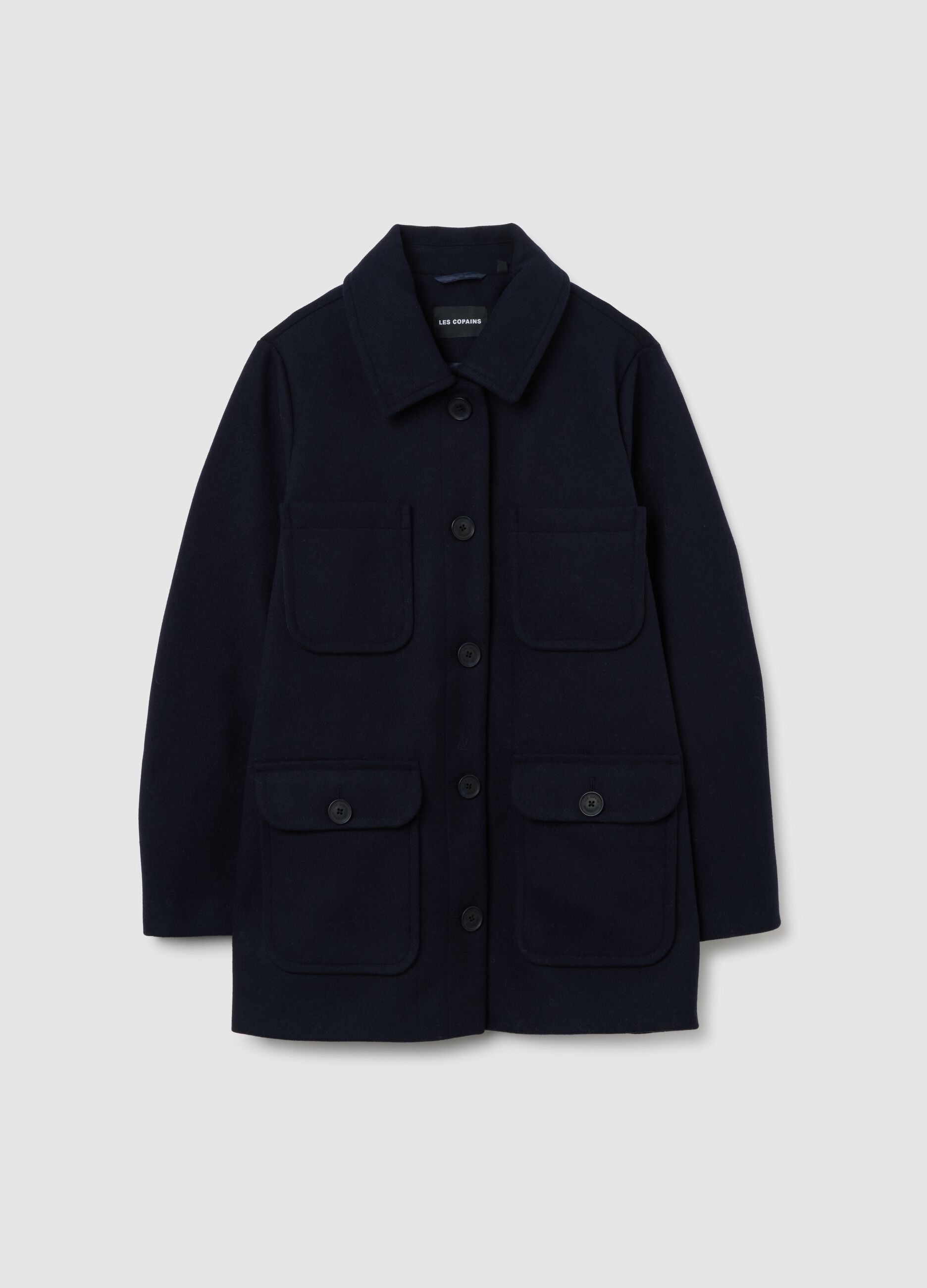 Blue wool blend regular fit coat with buttons and pockets