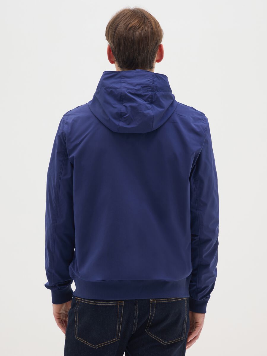 Heavy fabric blue jacket with hood and zip_2