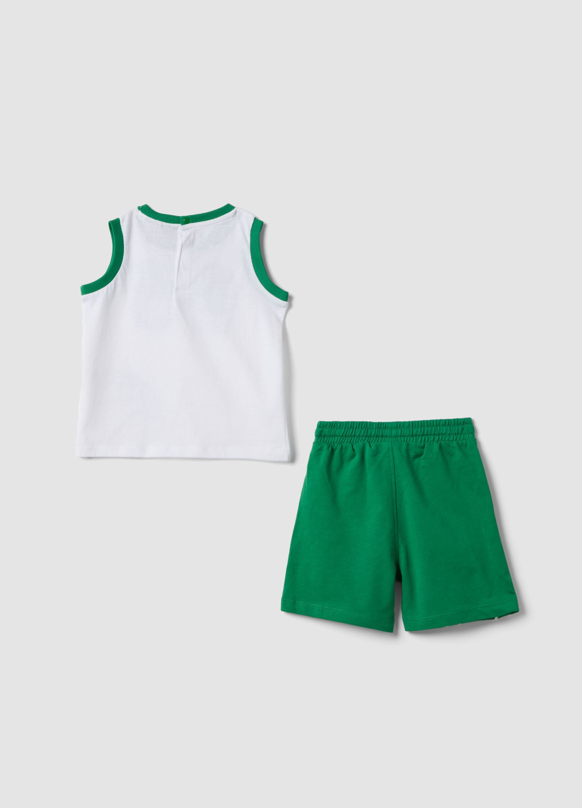 Completo bianco e verde in puro cotone con top e shorts per bimbo regular fit