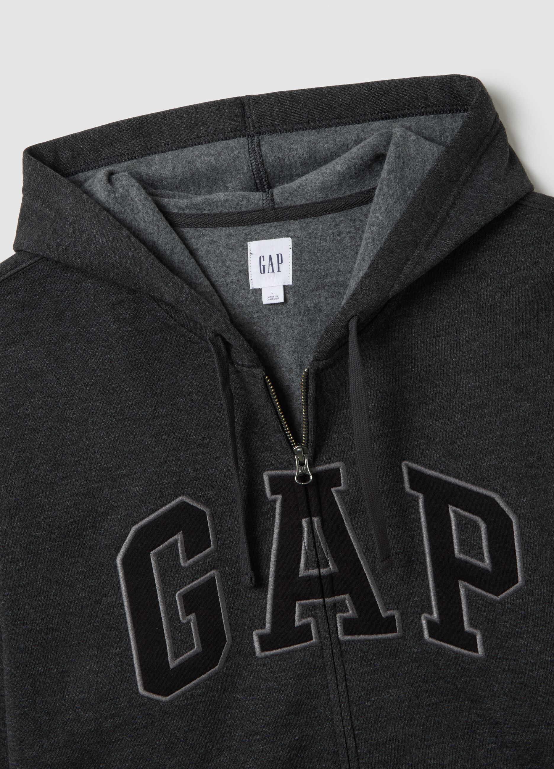 Felpa grigia con cappuccio e zip intera