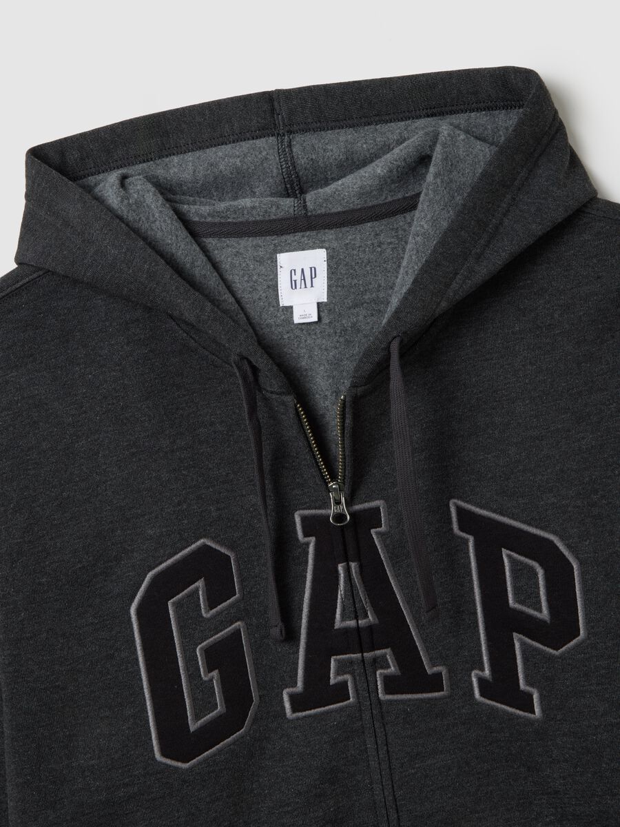 Felpa grigia con cappuccio e zip intera_2