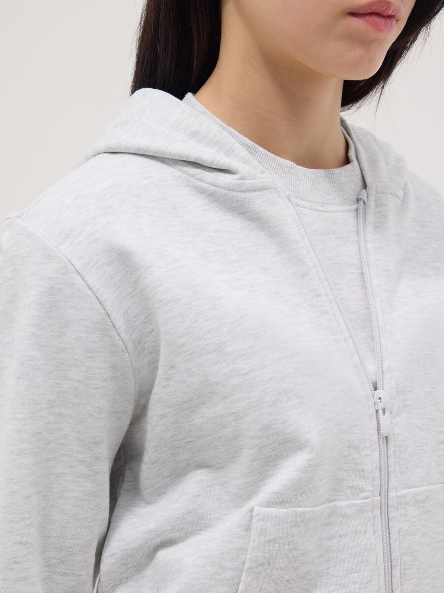 Felpa in puro cotone grigia per ragazze regular fit con zip_1