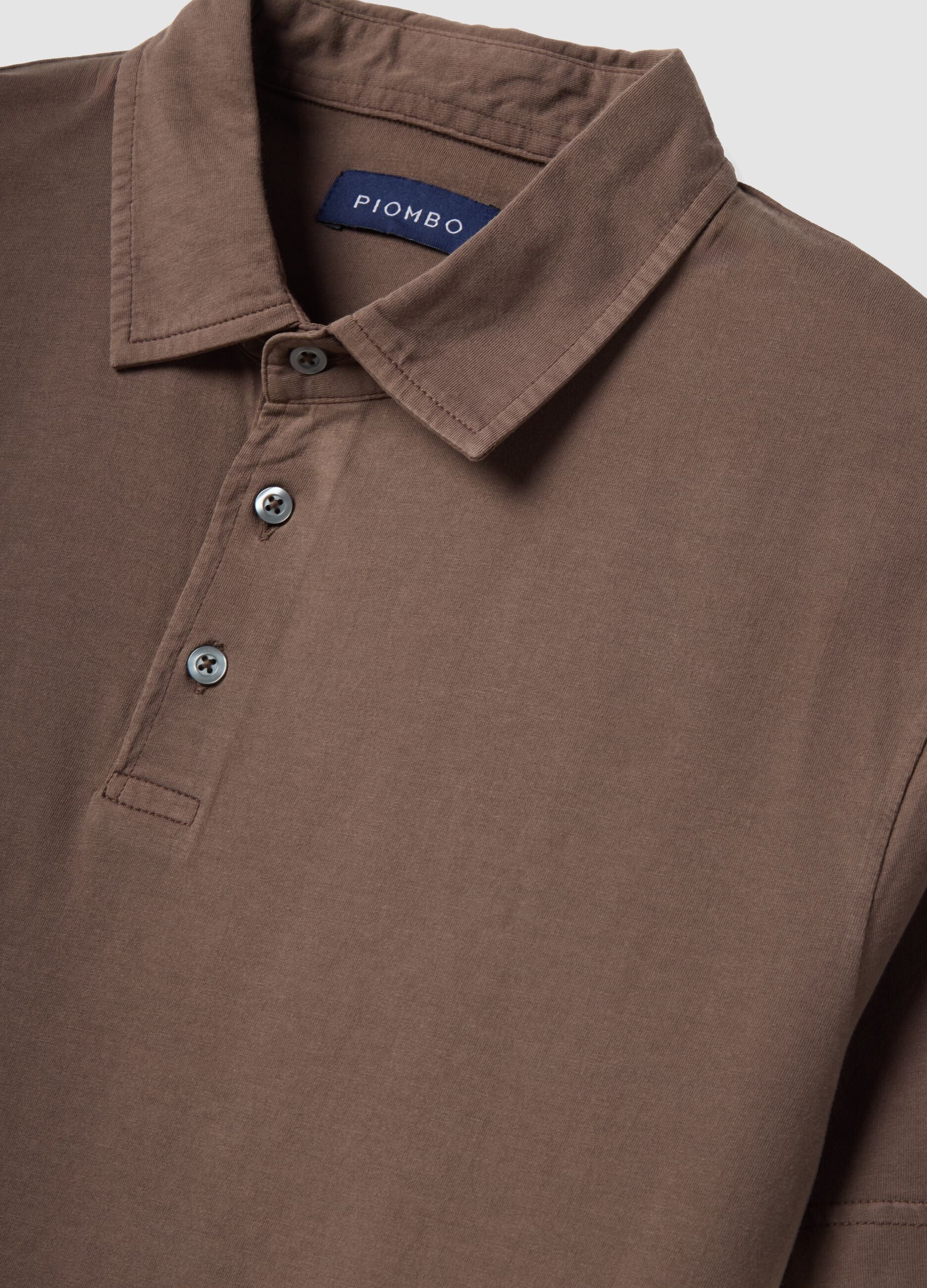 Polo marrone a maniche corte in puro cotone regular fit