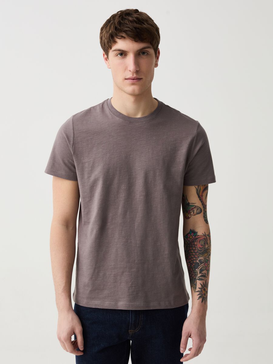 Round-neck T-shirt in jersey slub_1