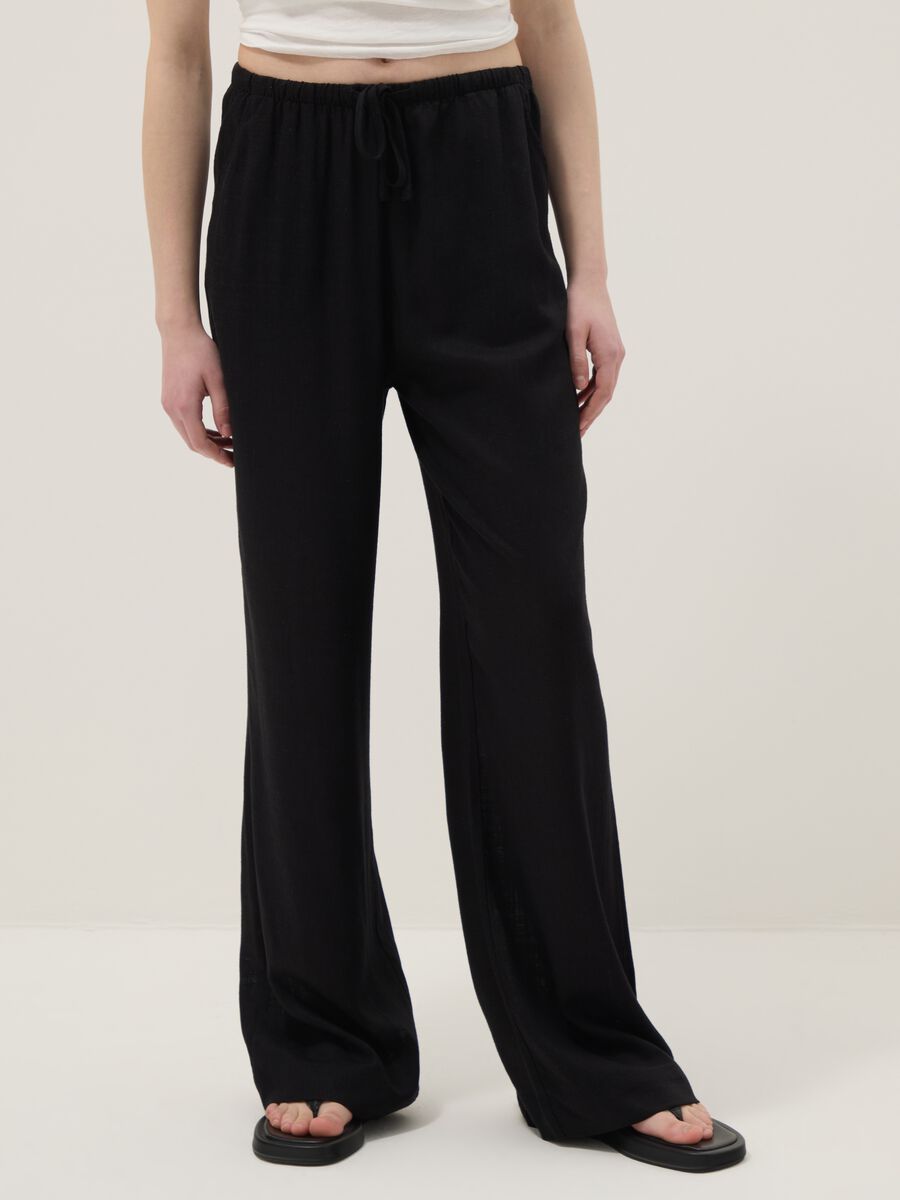 Black viscose and linen blend joggers &ndash; relaxed fit_1