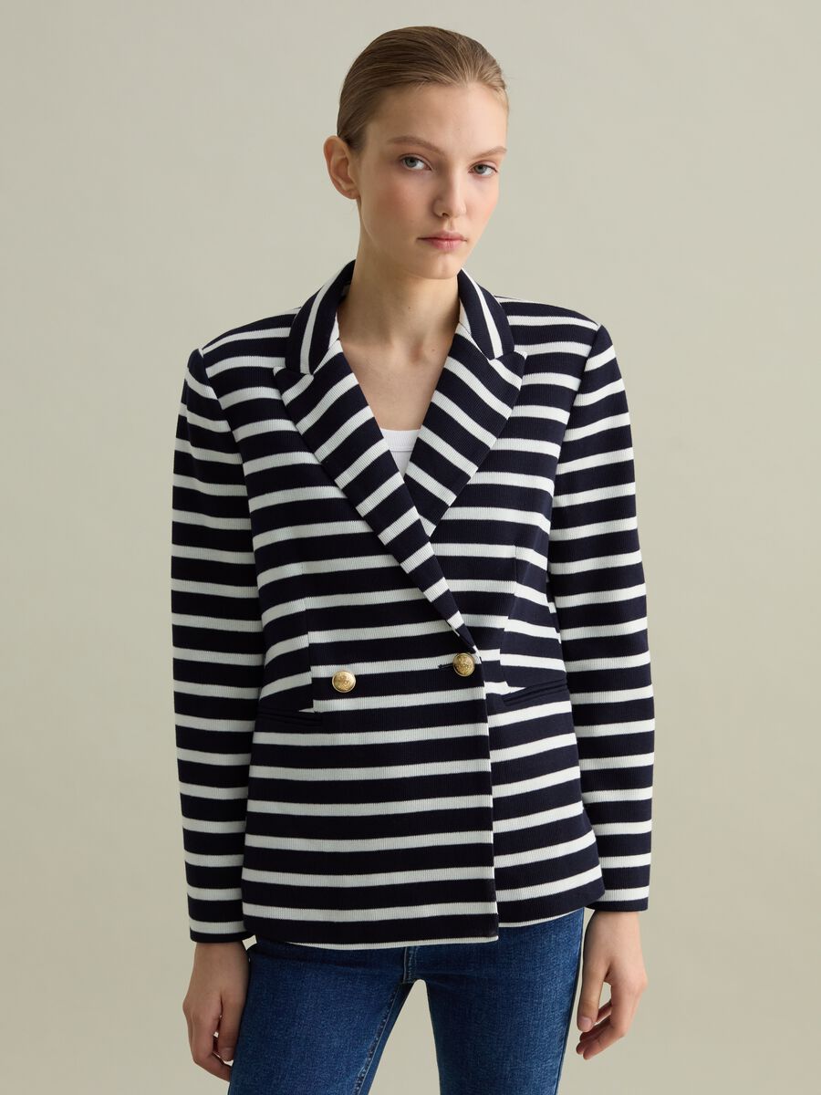 Double-breasted blazer in jersey with gold-coloured buttons_0