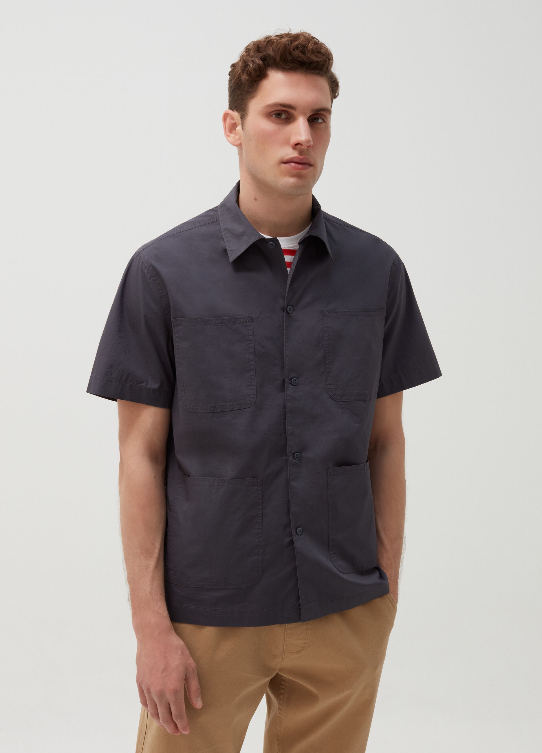 Poplin shirt with short sleeves