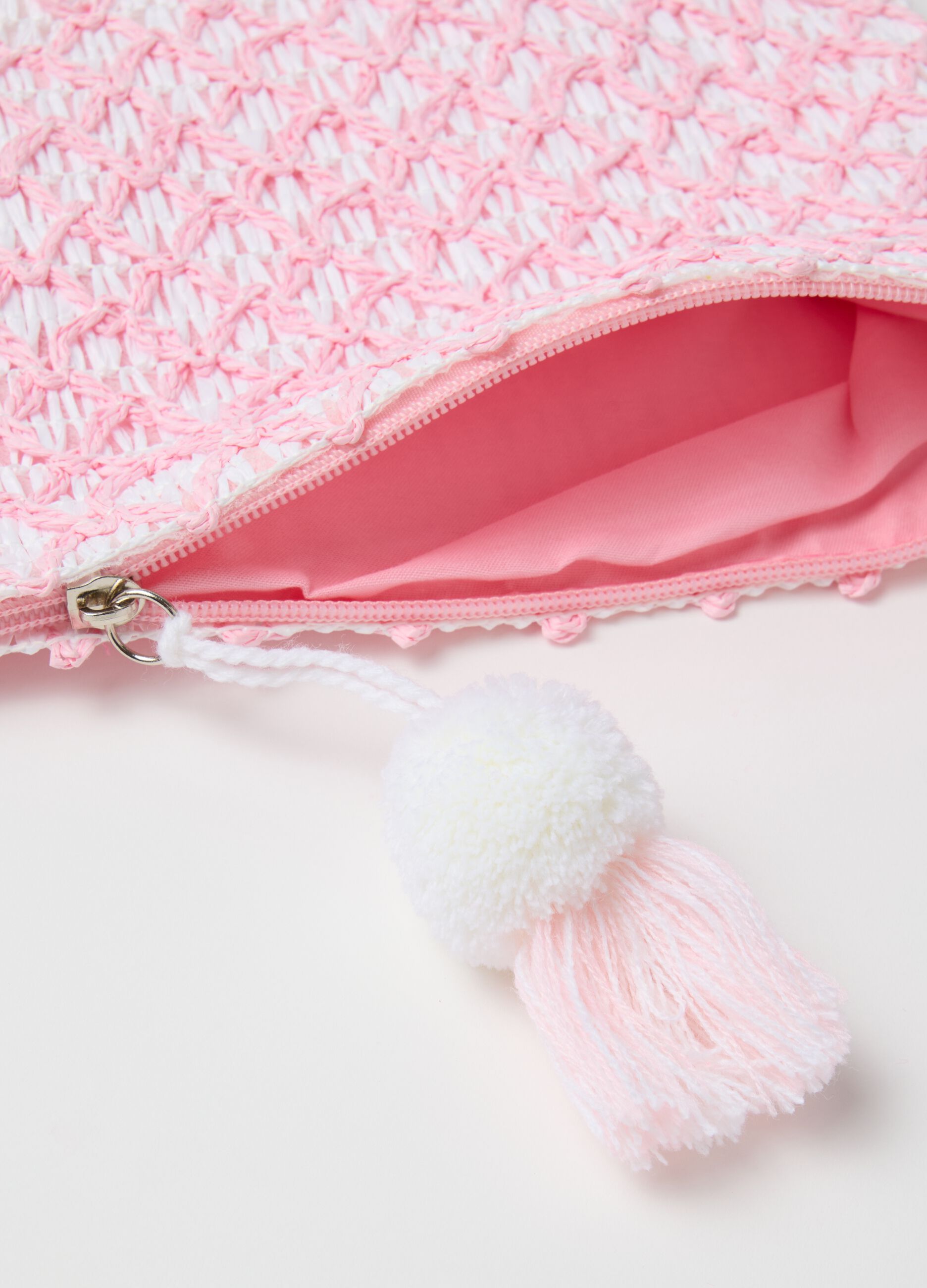 Pink and White Raffia Clutch