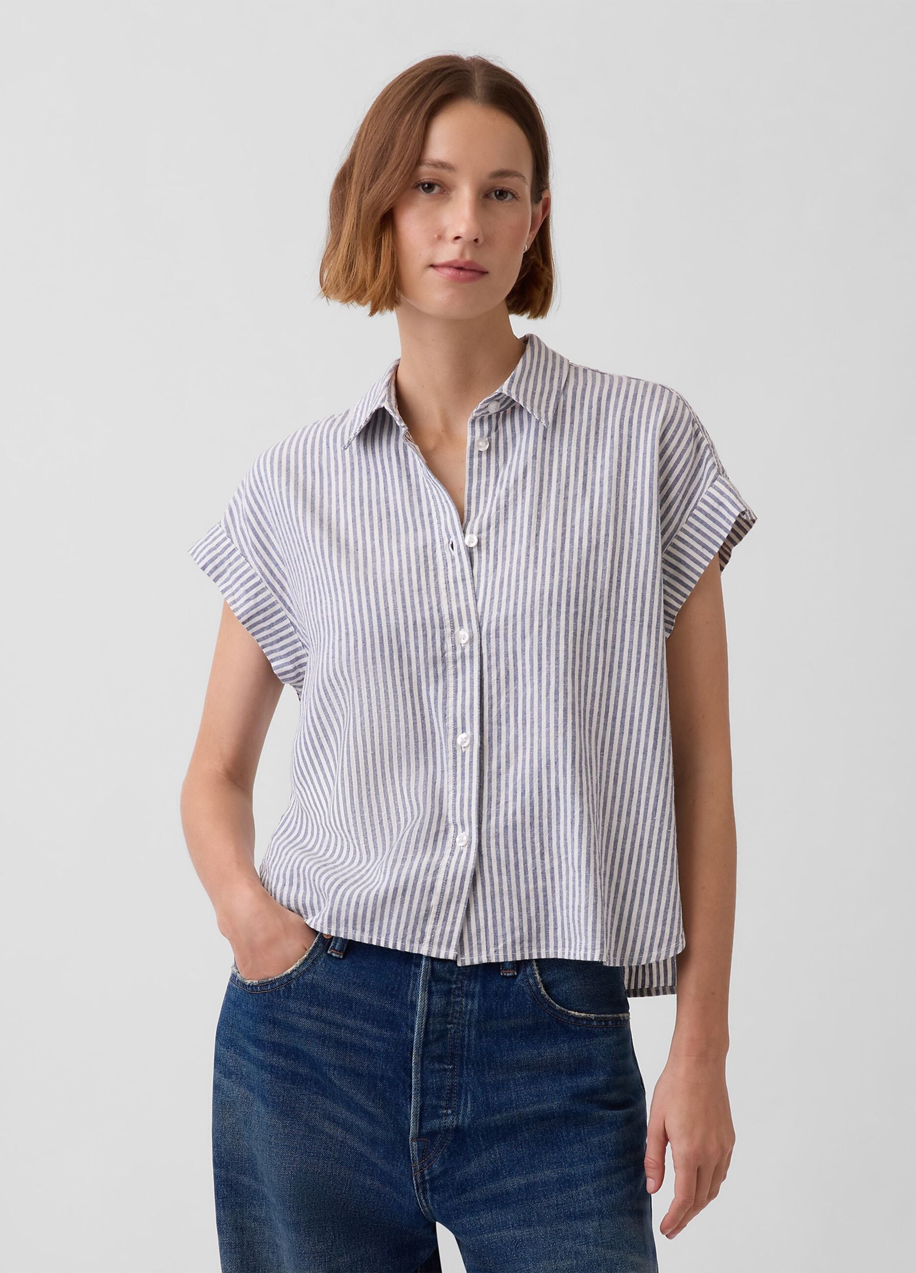 Striped linen-blend shirt