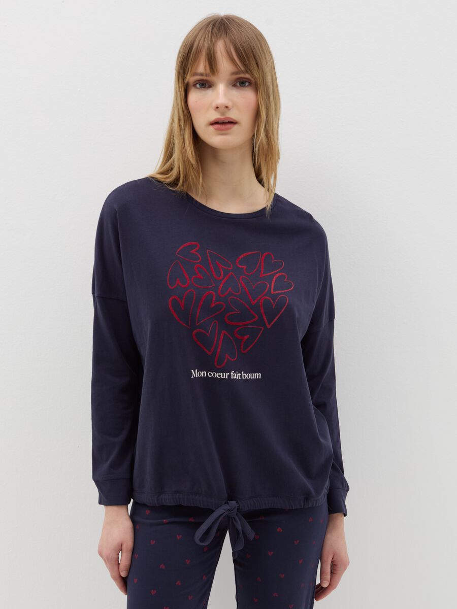 Pyjamas with drawstring and hearts print_1