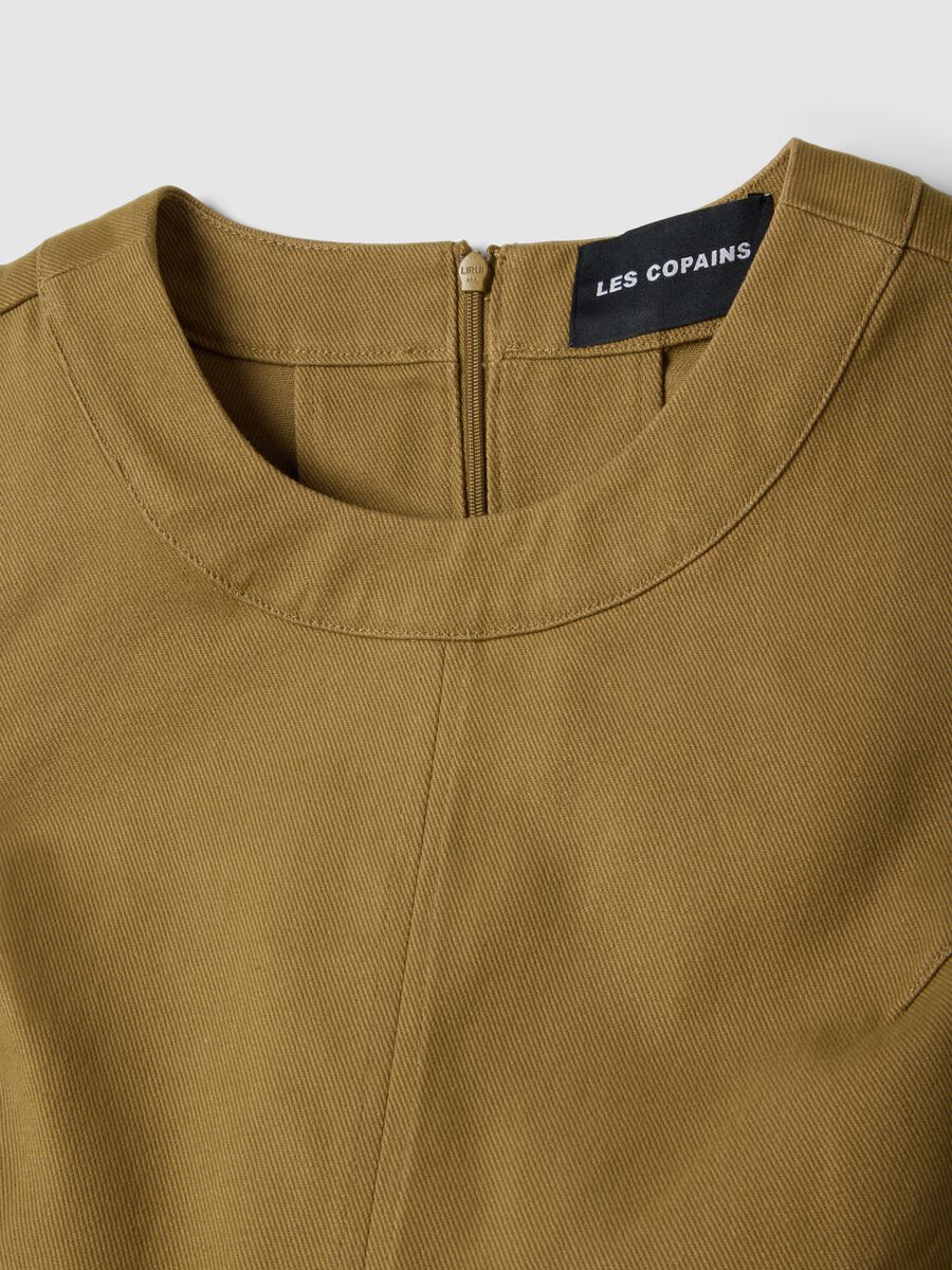 Blazer senza maniche in puro cotone denim marrone regular fit_5