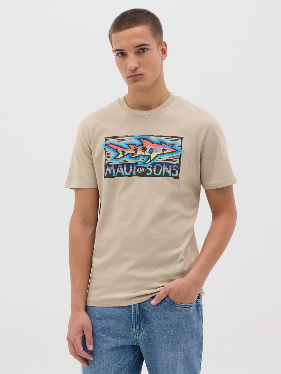 Beige T-shirt with Maui and Sons print_0
