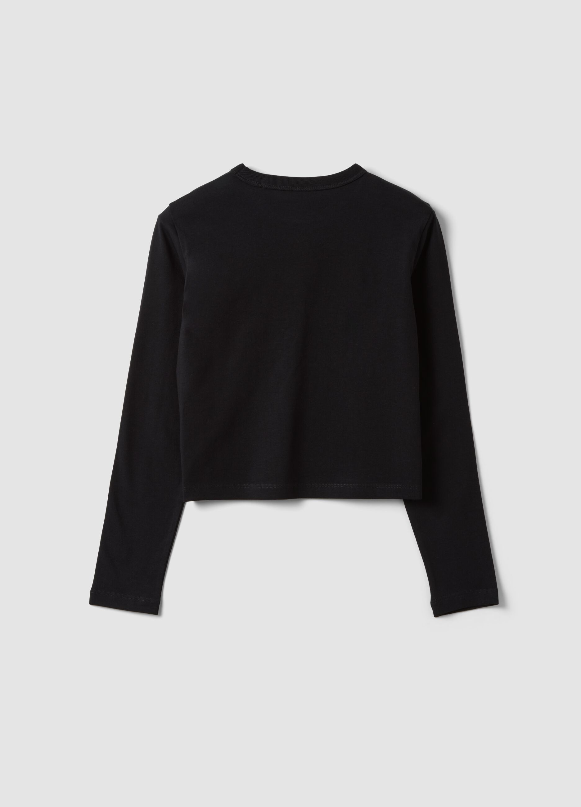 Black organic cotton T-shirt with ribbed neckline for girls