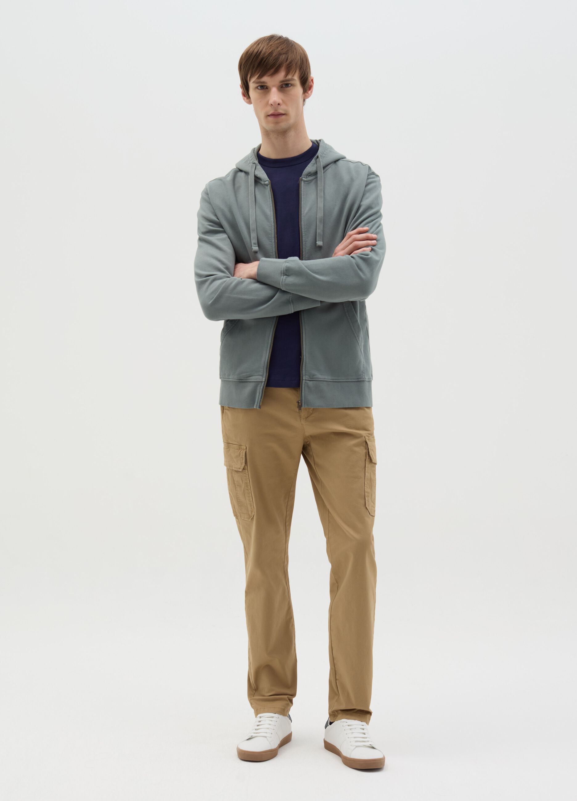 Full-zip sweatshirt in cotton with hood