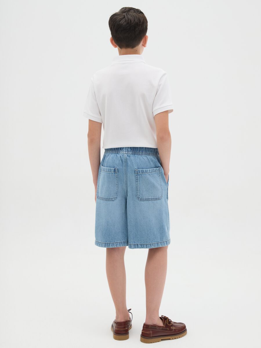 Blue Denim Shorts with Elastic Waist_3