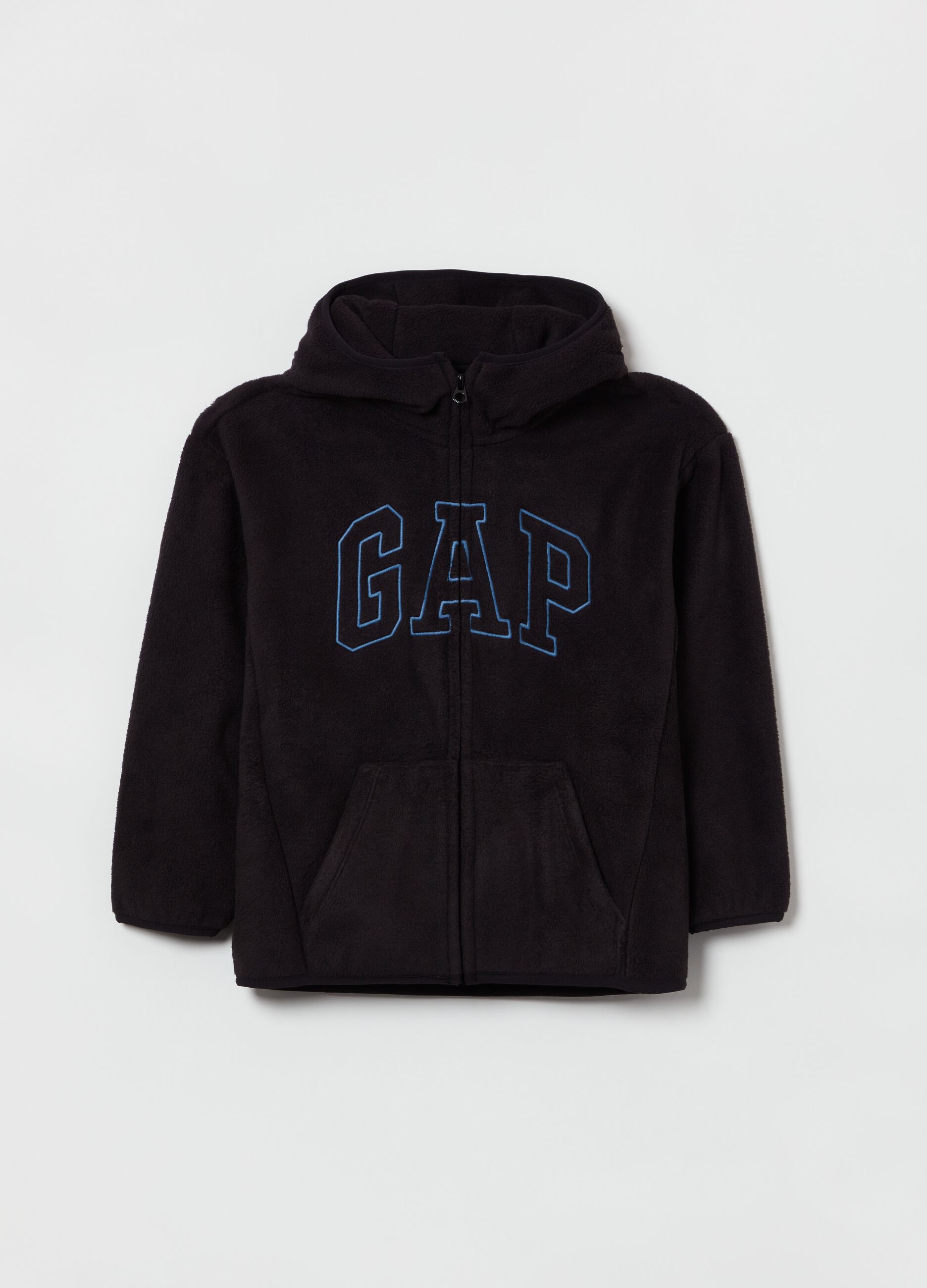 Full-zip fleece hoodie and embroidered logo