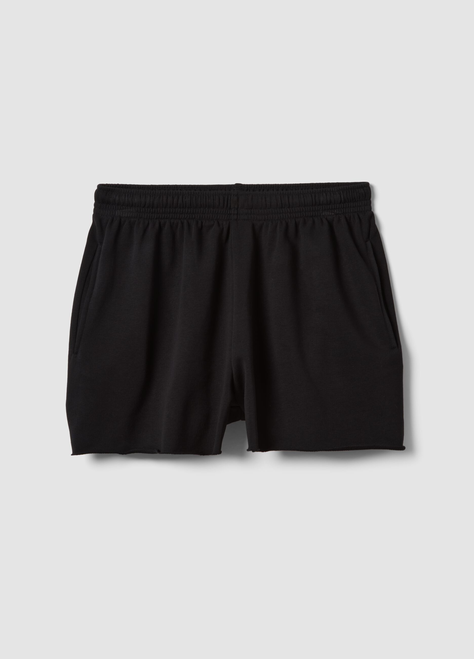Black cotton-blend Bermuda shorts with elasticated waist