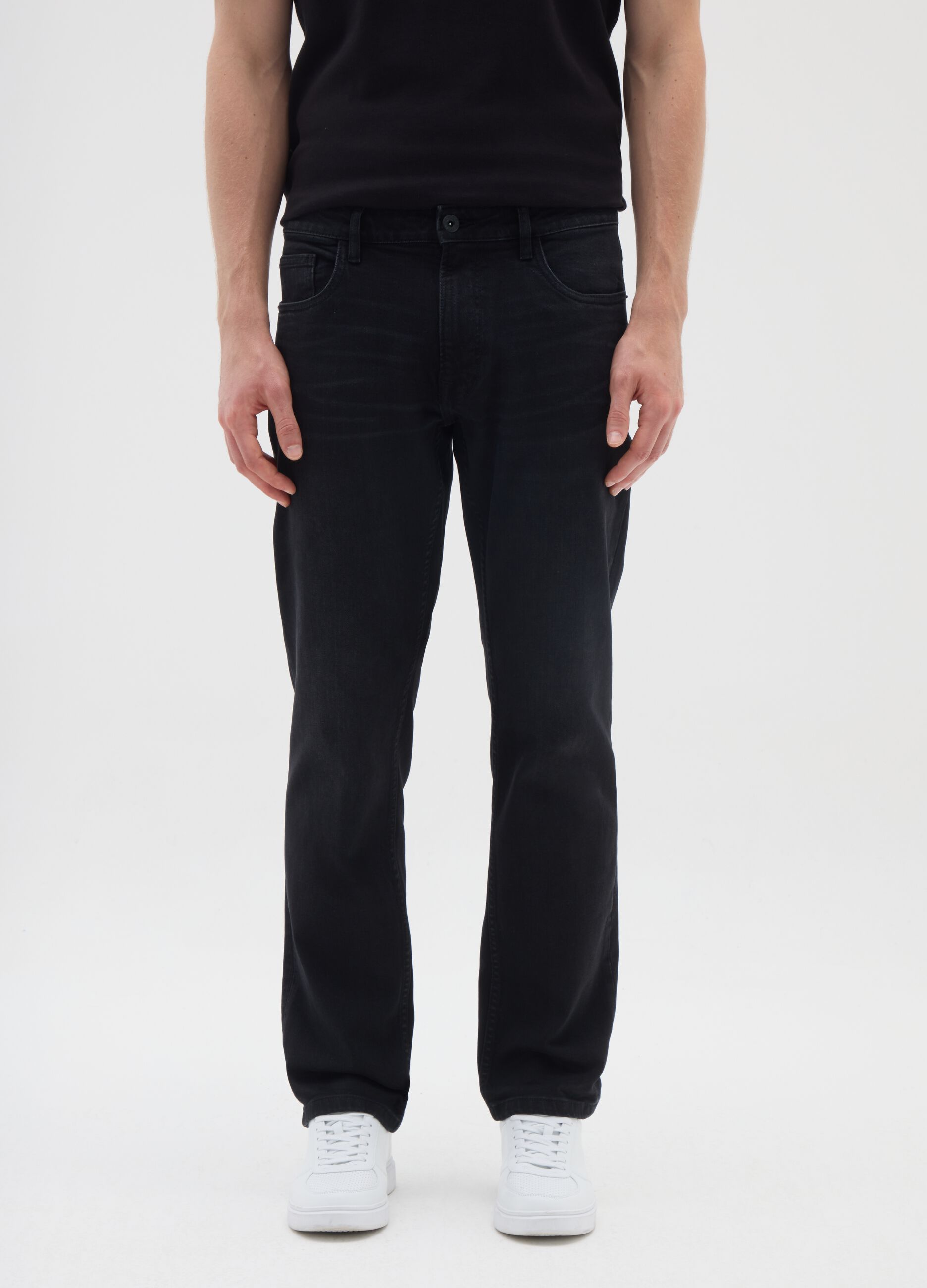 Jeans da uomo in cotone elasticizzato nero comfort