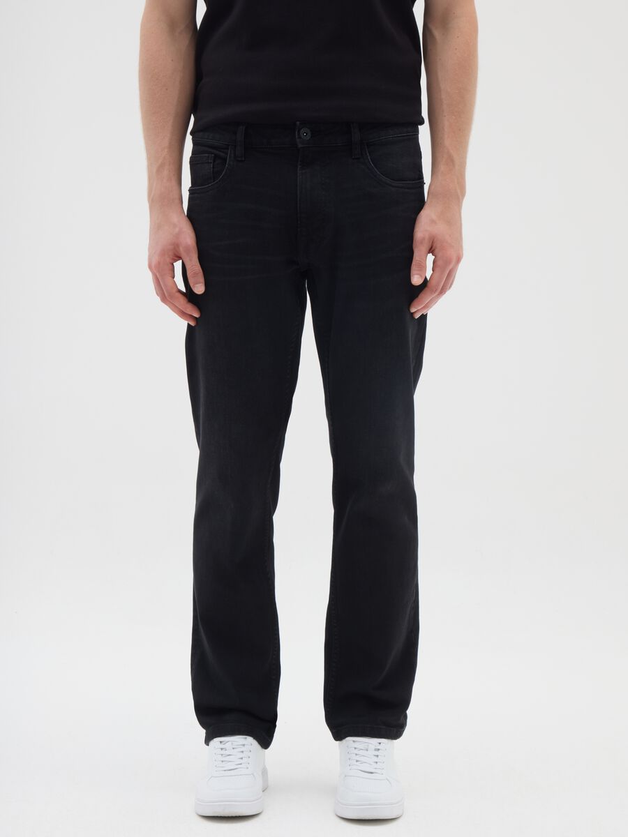 Jeans da uomo in cotone elasticizzato nero comfort_1