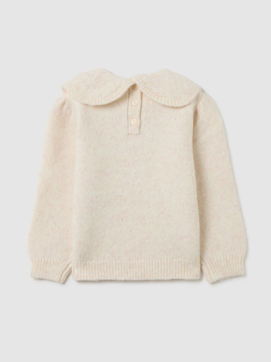 Beige regular fit girls' sweater with embroidered collar_1