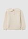 Beige regular fit girls' sweater with embroidered collar_1