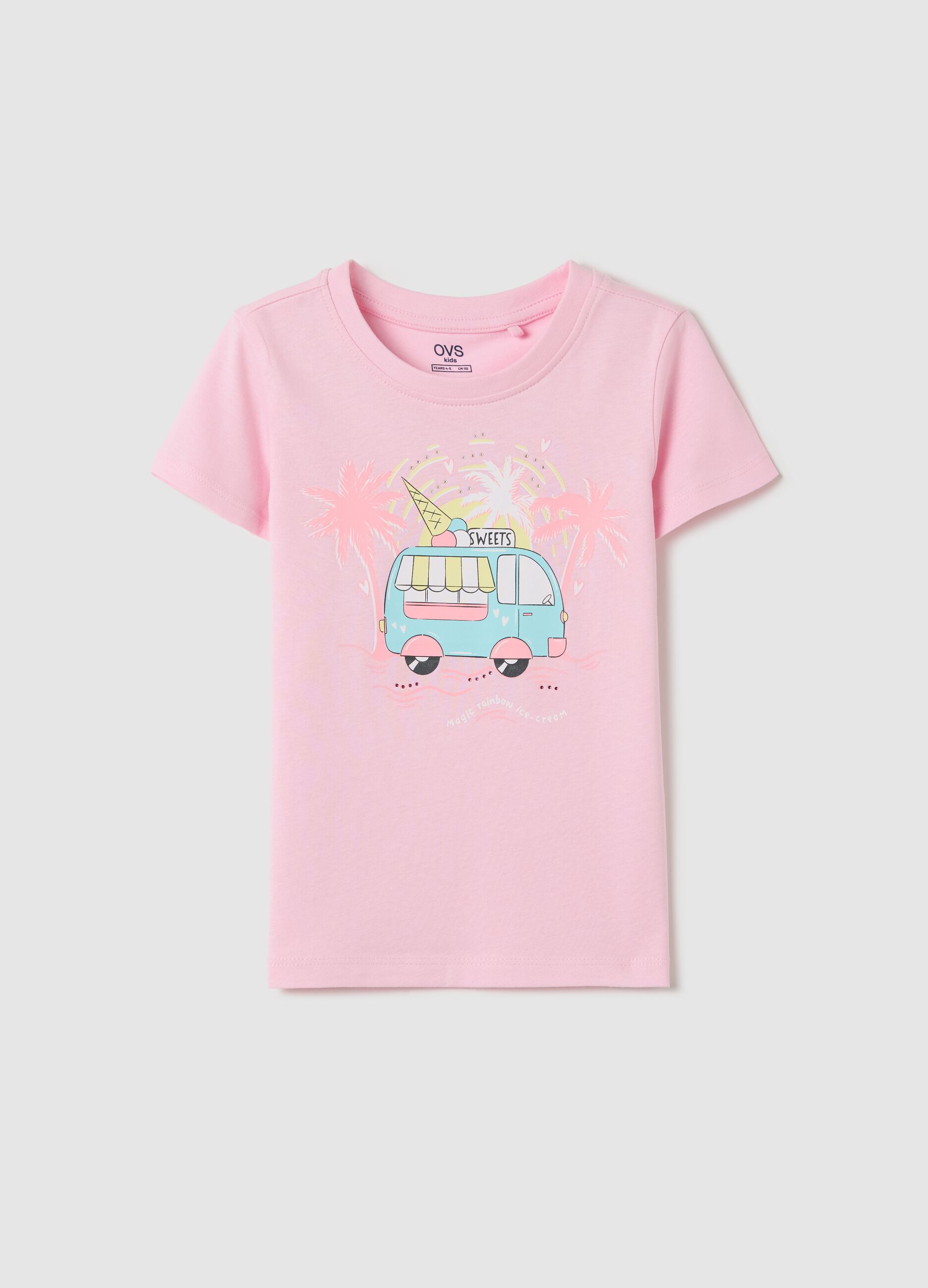 Pink T-shirt in cotton with print