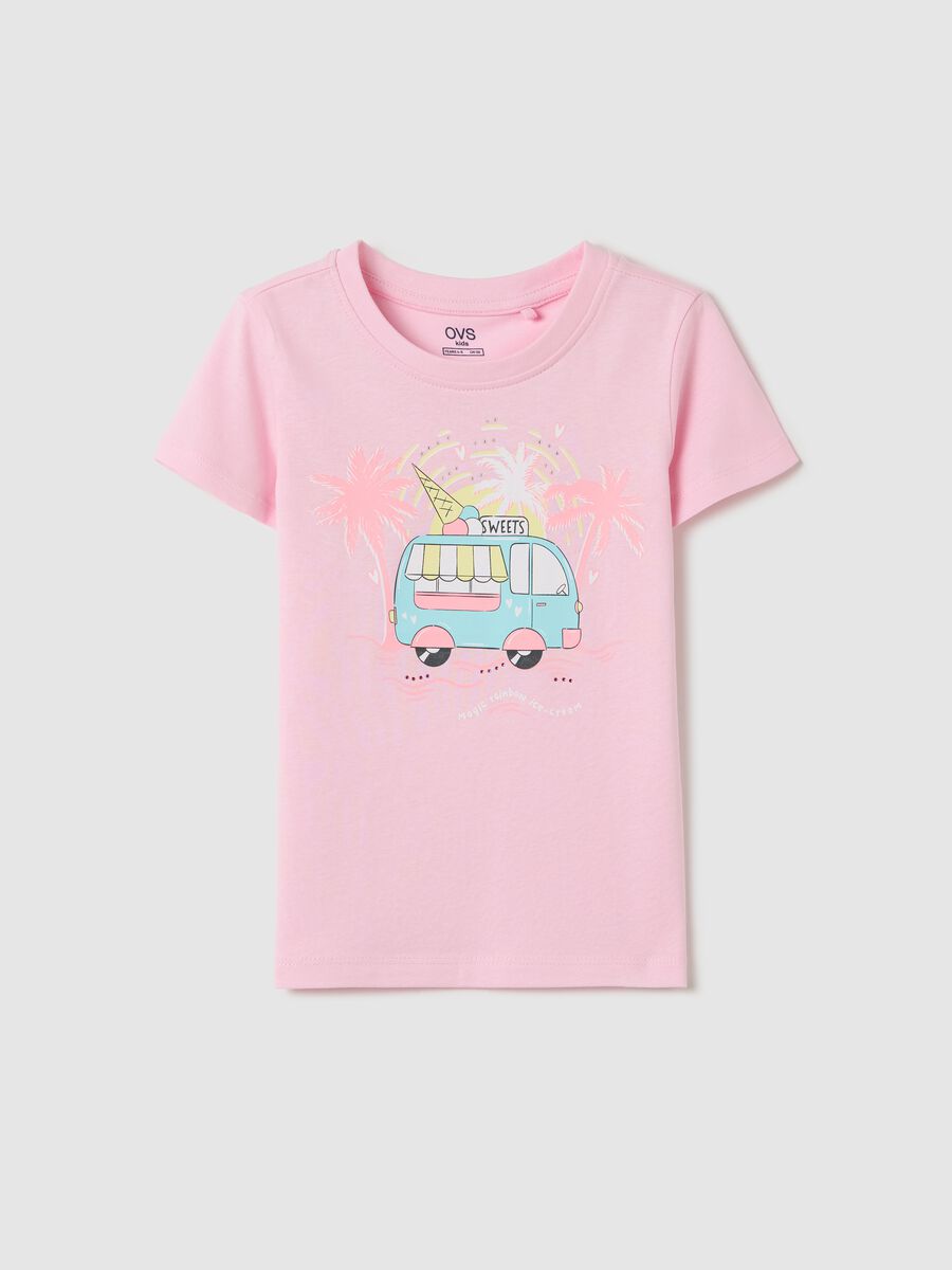 Pink T-shirt in cotton with print_0