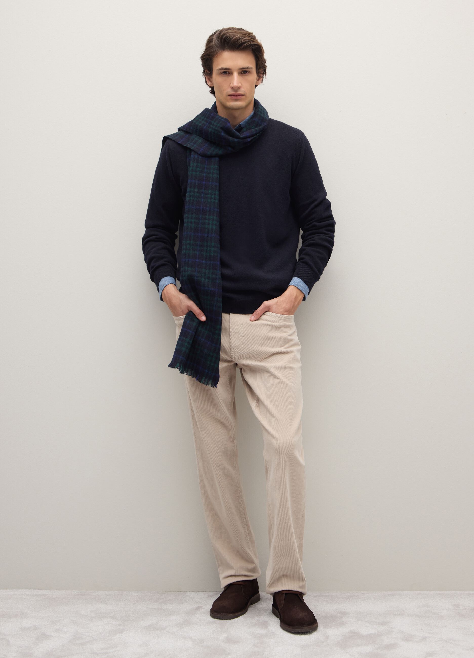 Blue Checked Pure Wool Scarf