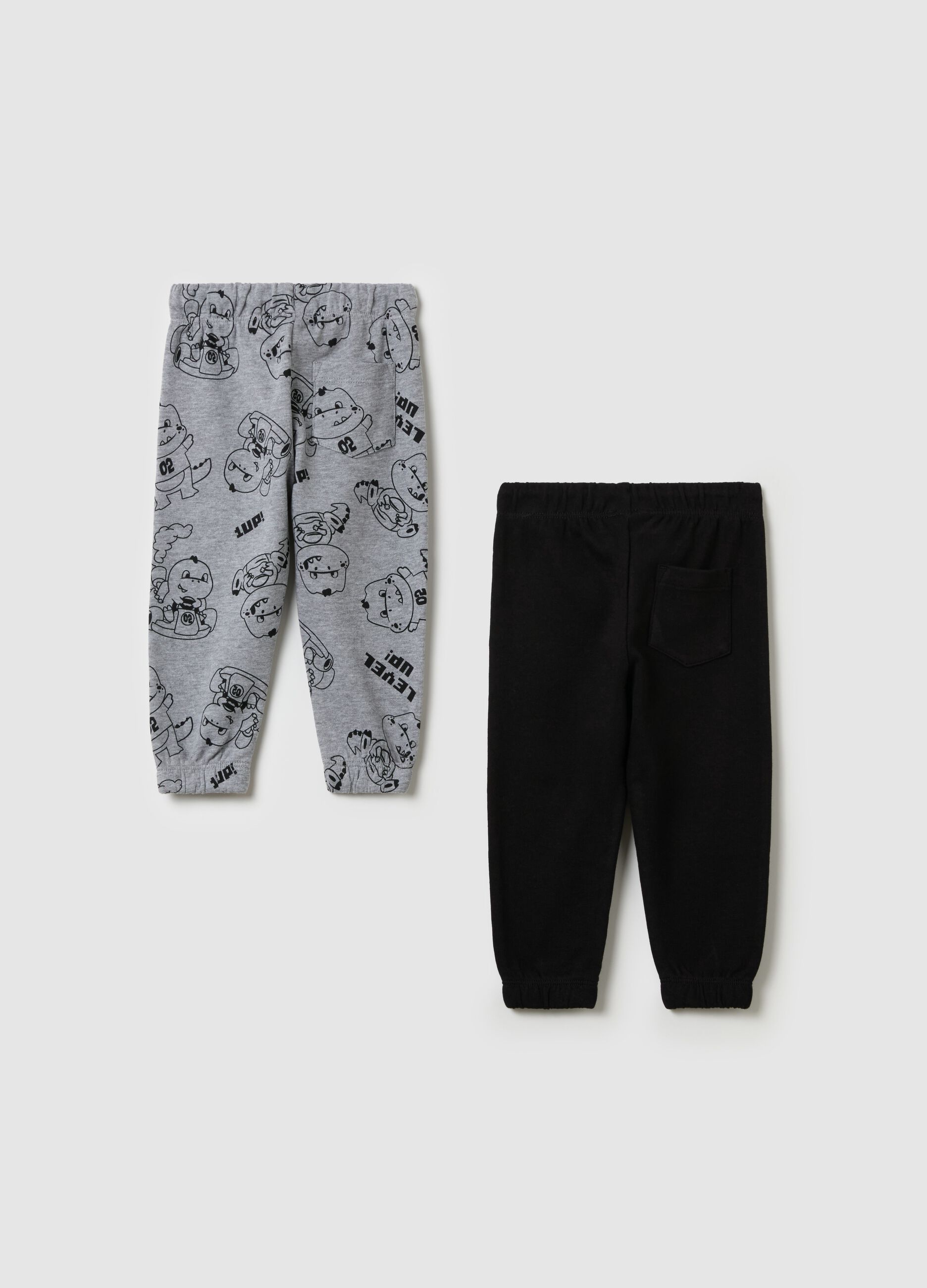 Bipack joggers in felpa con coulisse e stampa 