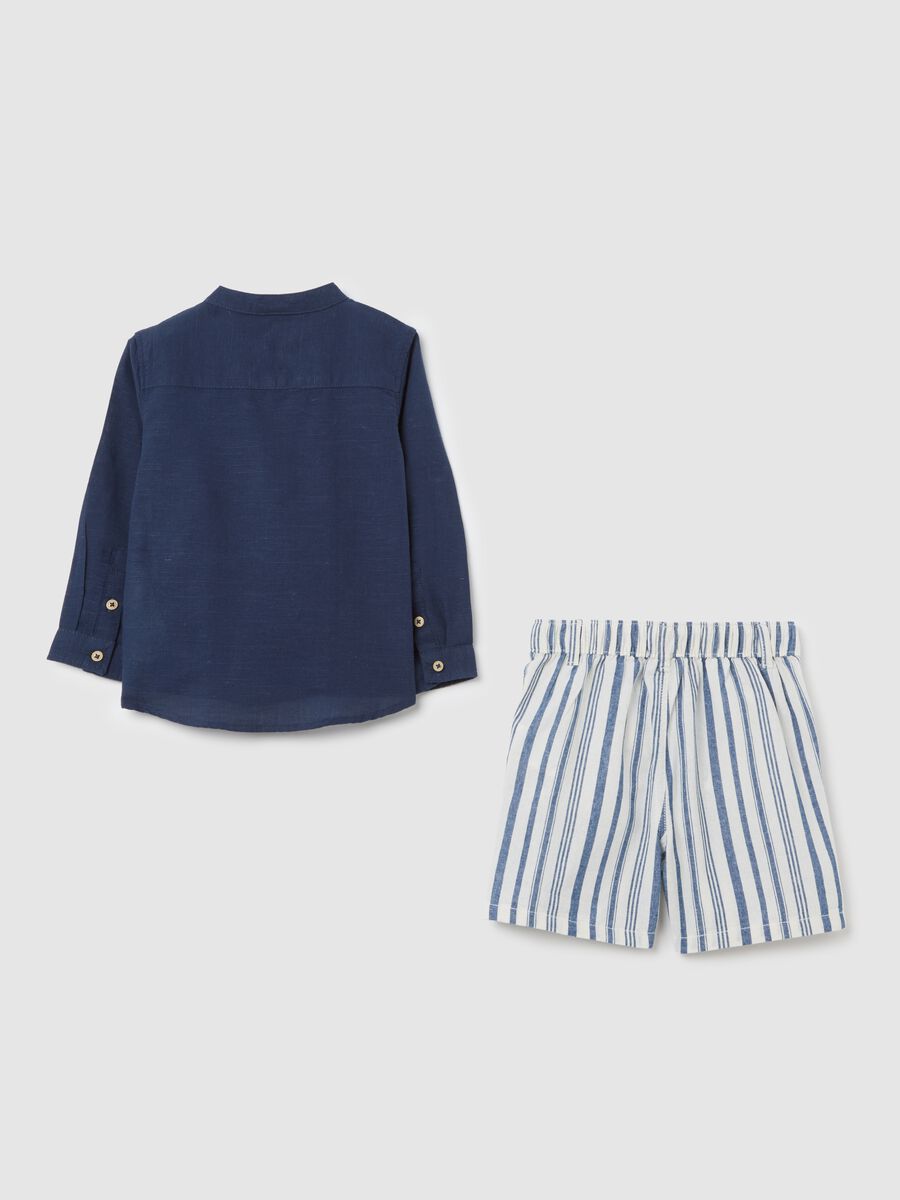Boys’ blue regular-fit shirt and shorts set in cotton and linen_1