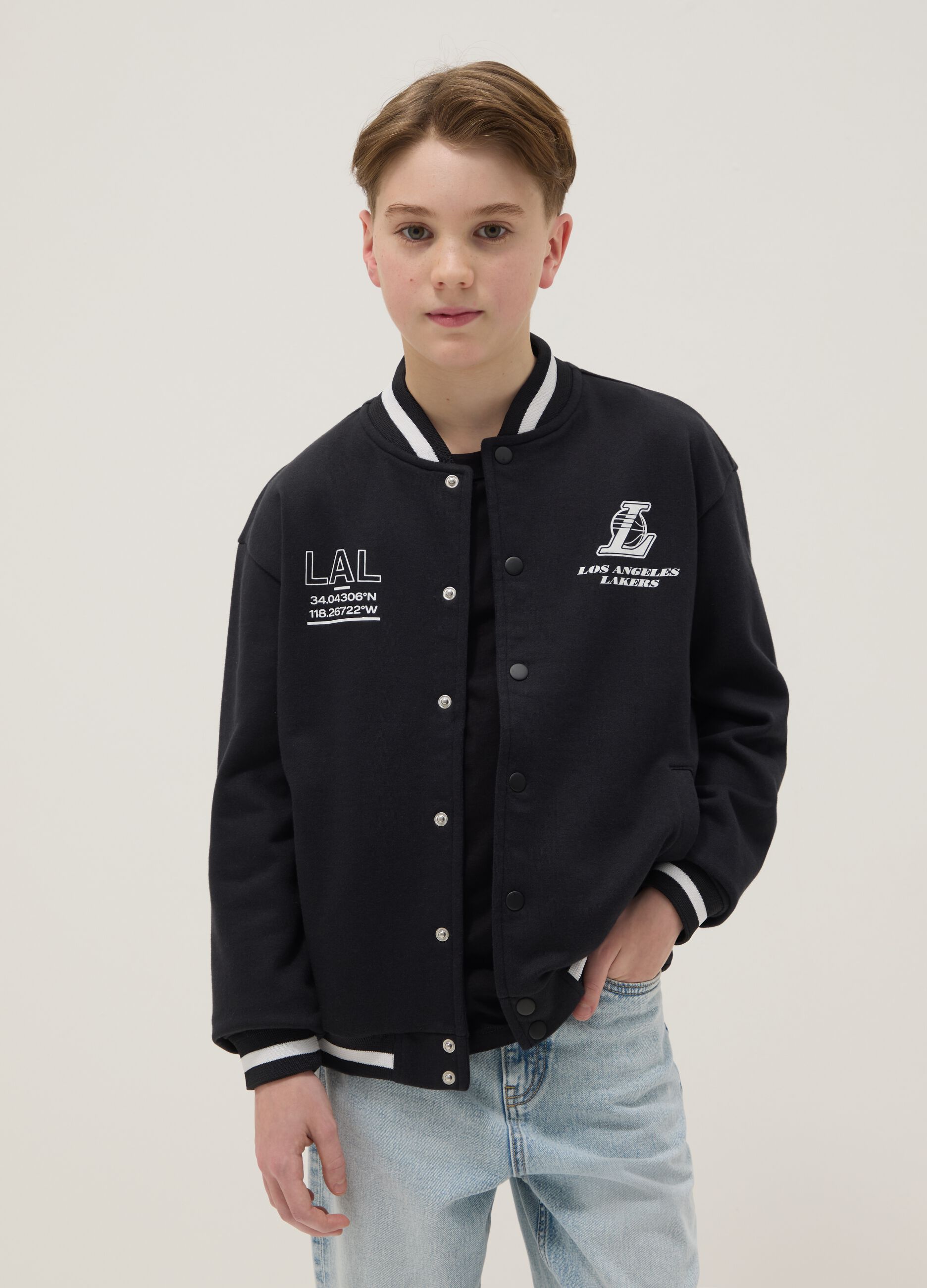 Kids' black cotton-blend bomber jacket regular fit with print