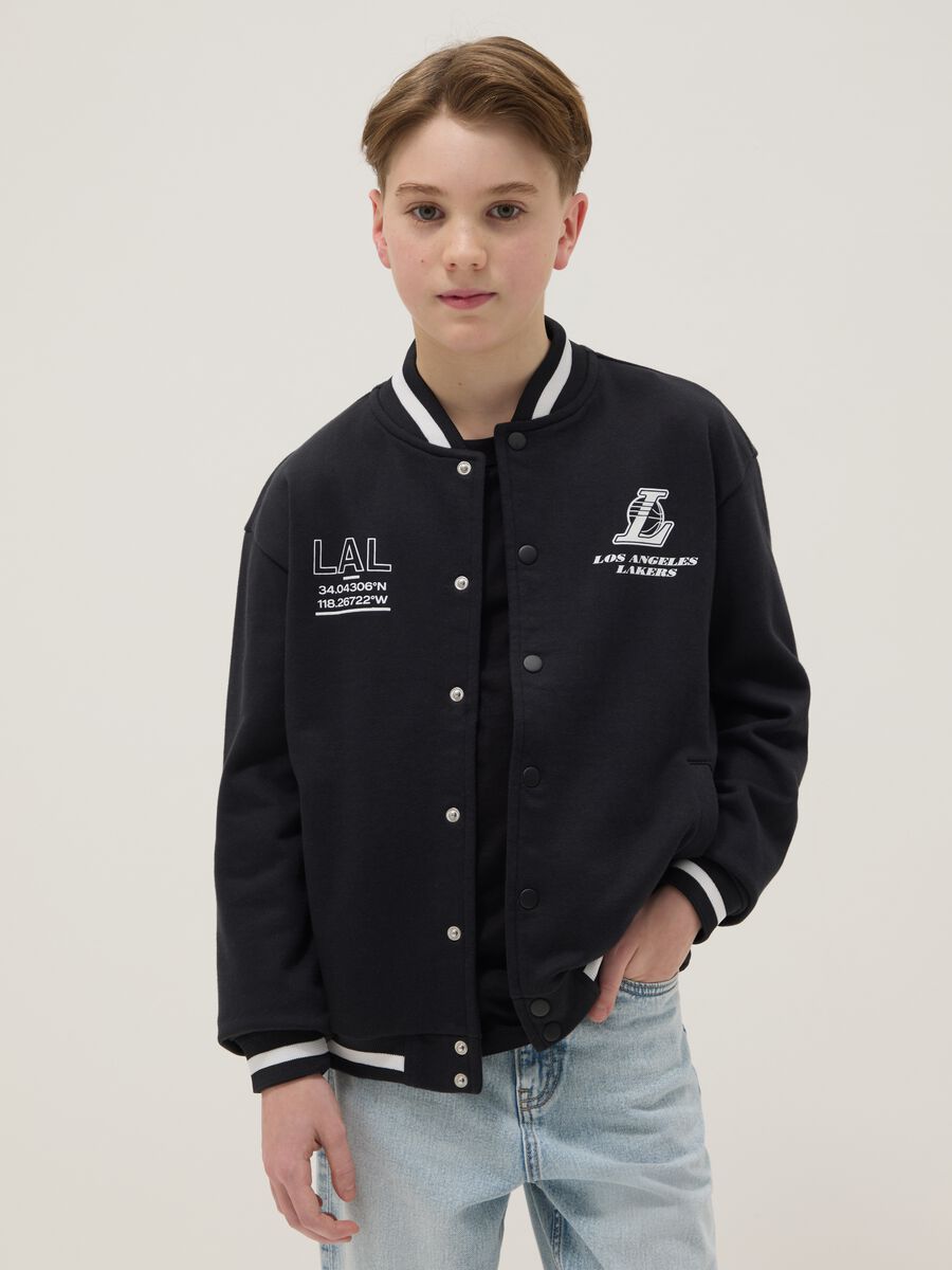 Kids' black cotton-blend bomber jacket regular fit with print_0