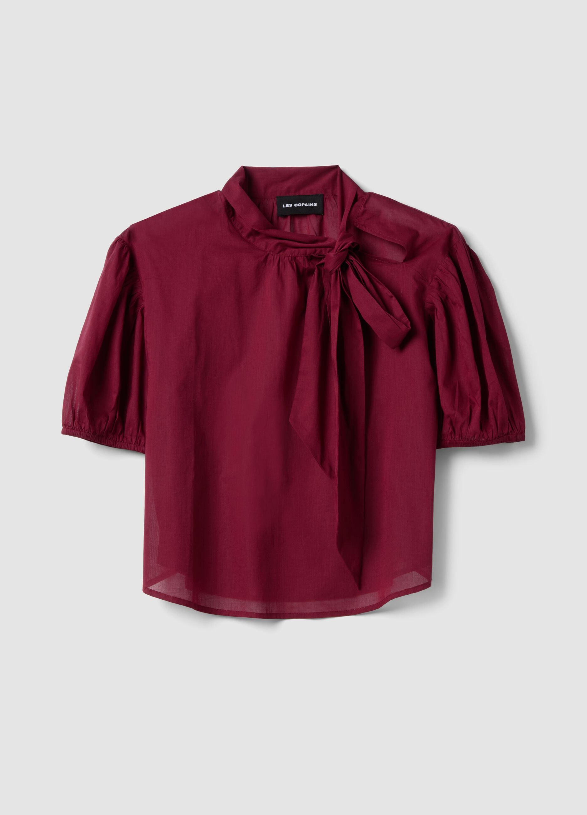 Red pure cotton regular-fit blouse with bow